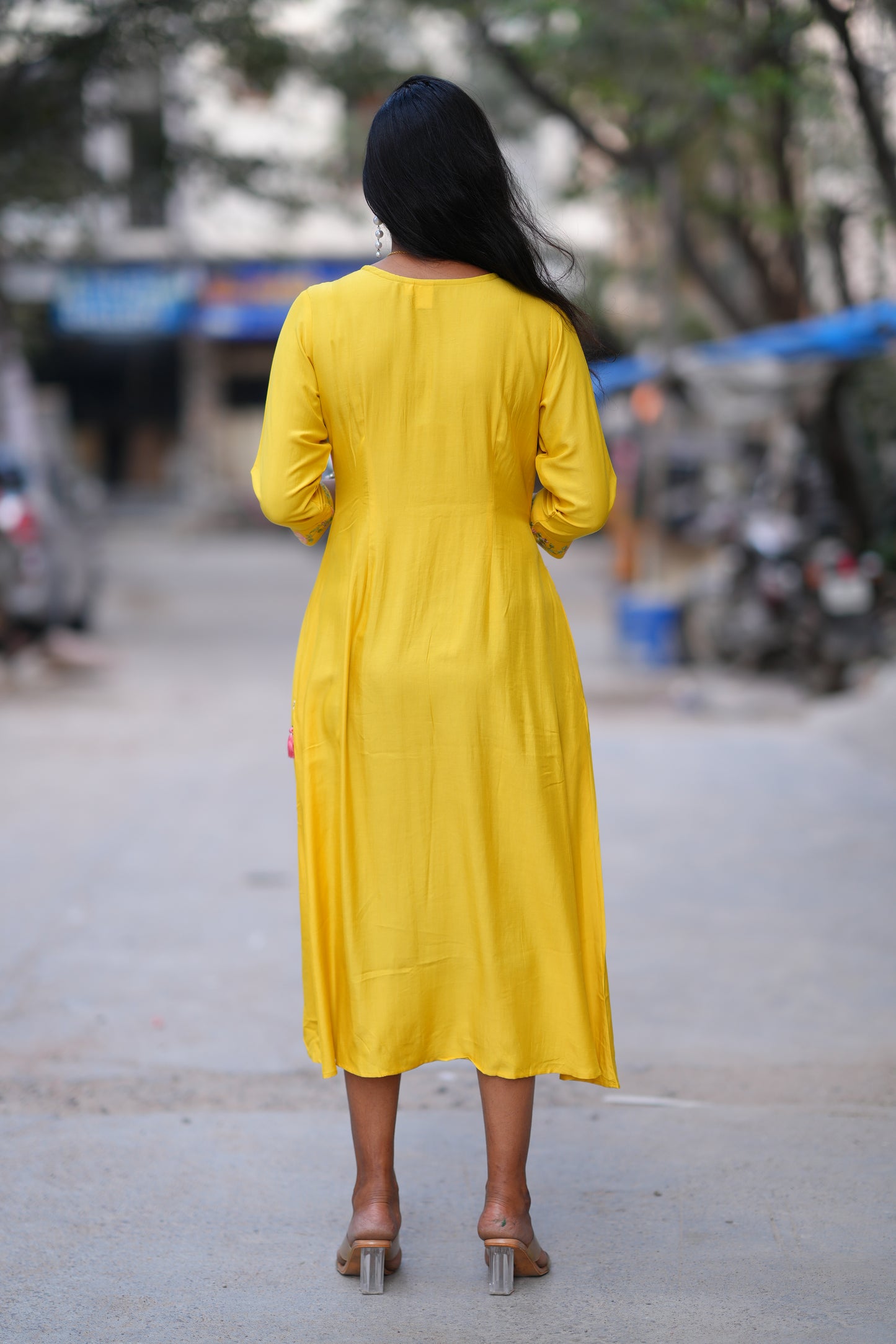 Yellow Color Stylish Frock in Viscose Fabric