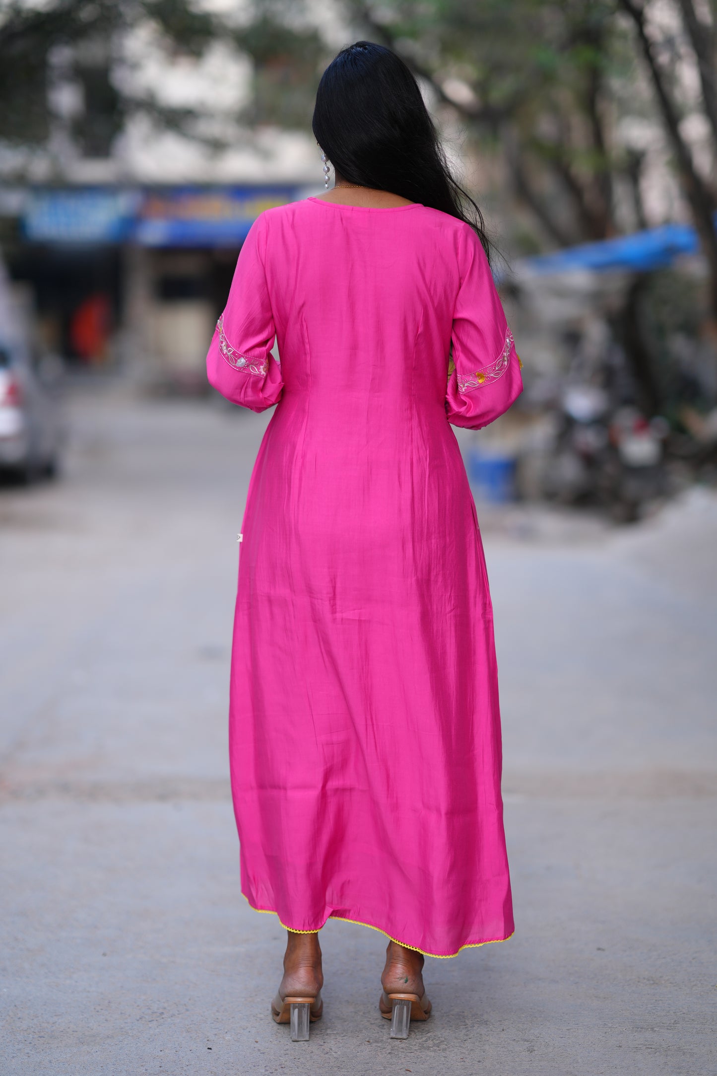 Pink Color Long Frock With Embriodary Work in Viscose Fabric