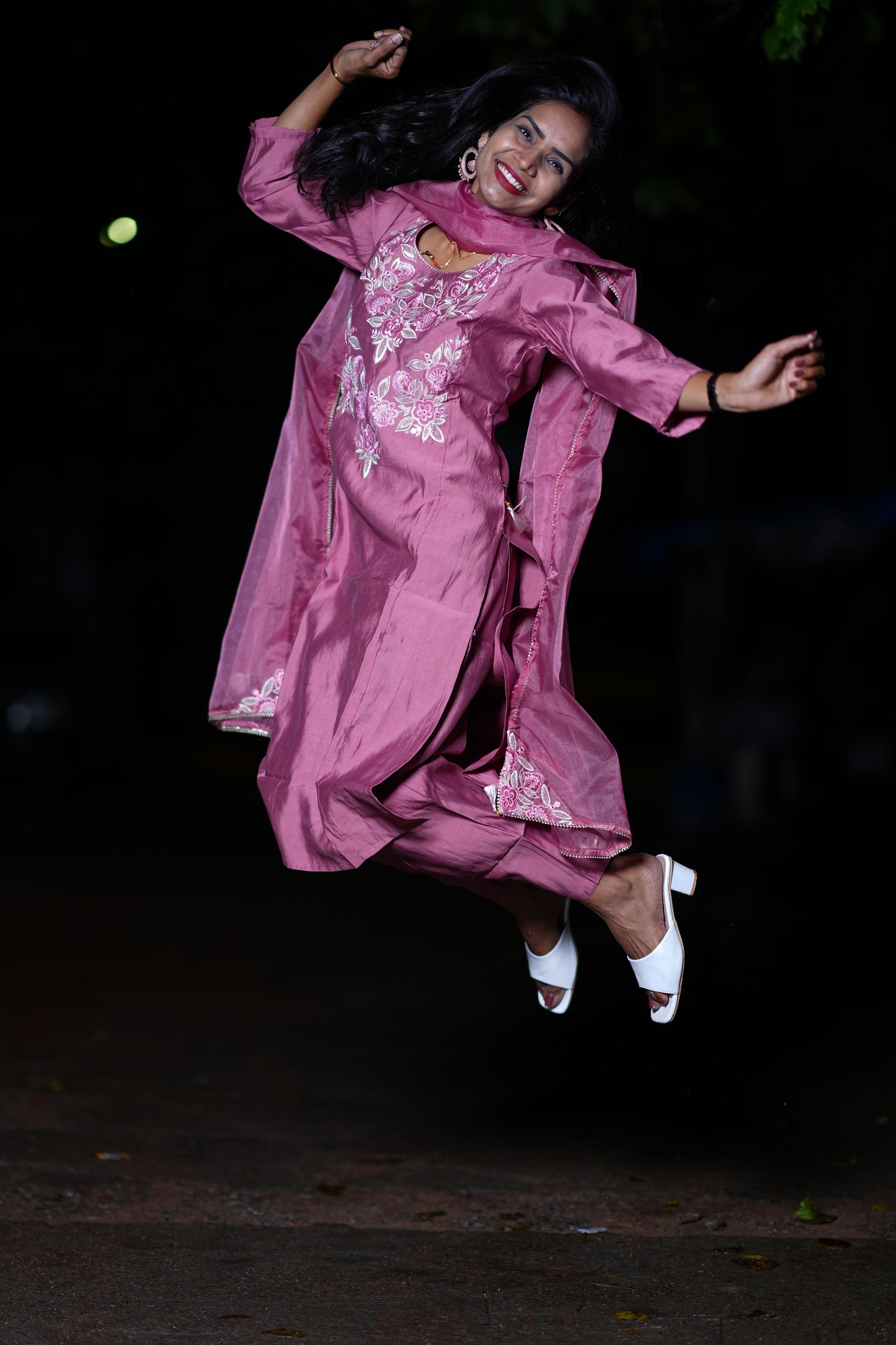 Mauve Pink Designer Wear Pure Mul Chandheri 3 Piece Set