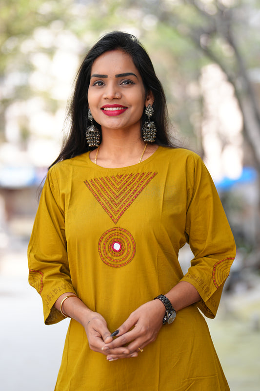 Yellow Color Jaipur Cotton Cordset With Hand Block Print and Embriodary Work