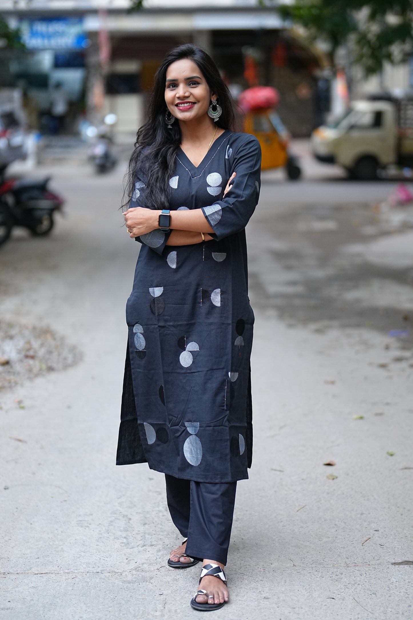 Black Color Jaipur Cotton Polki Dots