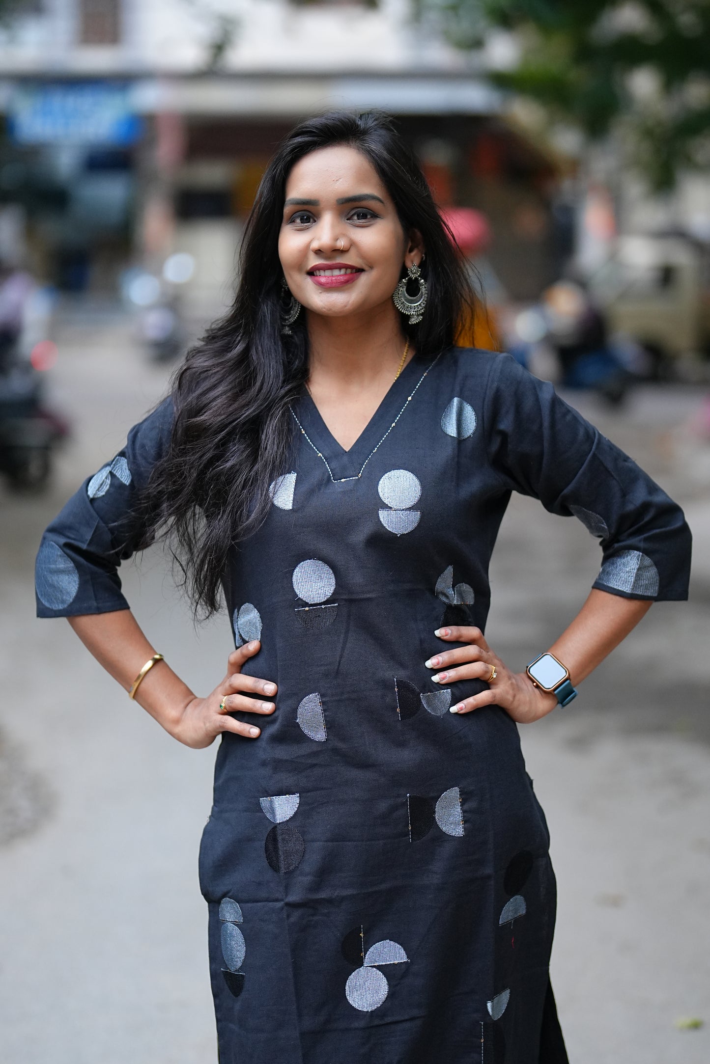 Black Color Jaipur Cotton Polki Dots