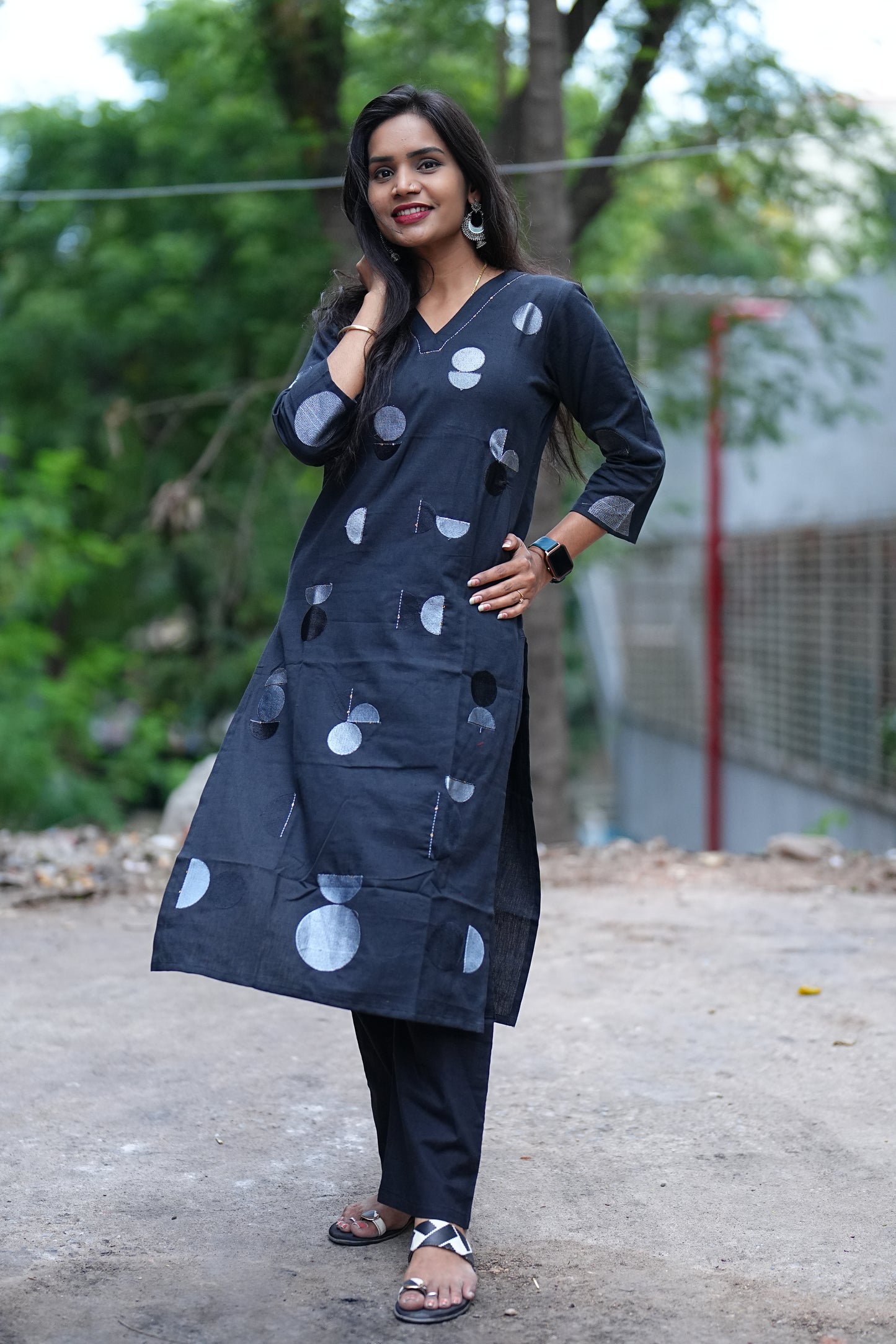Black Color Jaipur Cotton Polki Dots