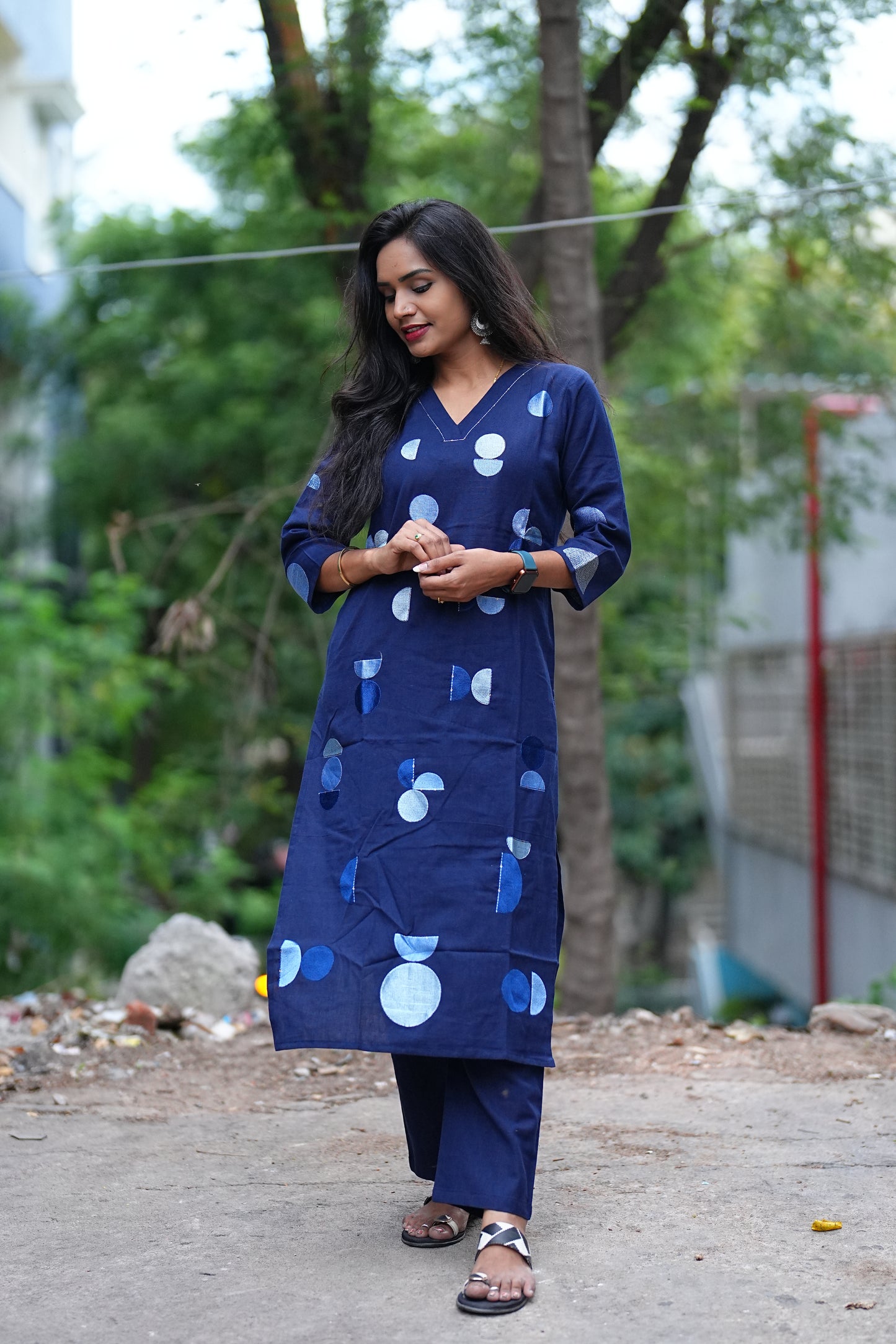 Blue Color Jaipur Cotton Cordset With polka dots