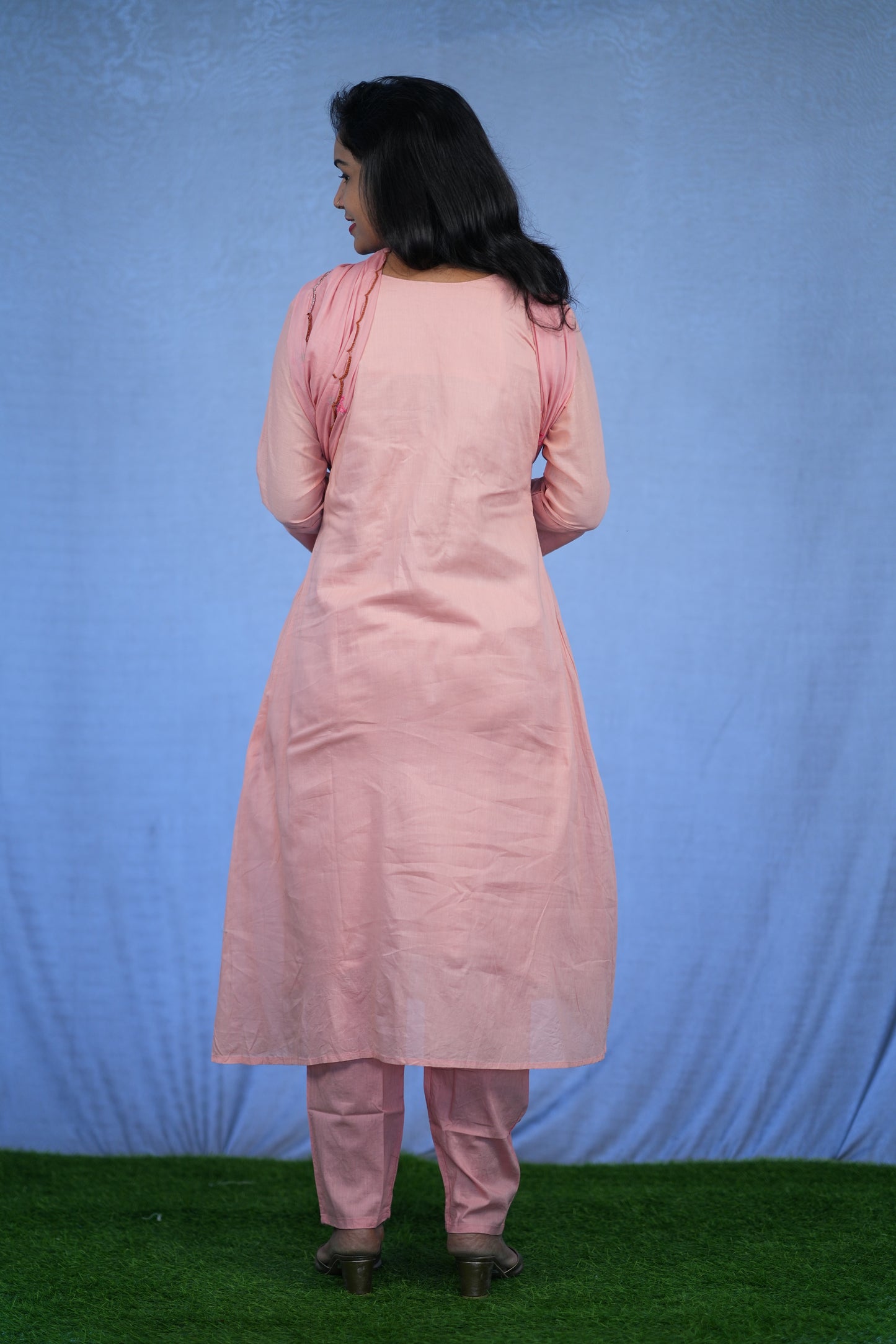 Peach Color Jaipur cotton 3 Piece Set With Embroidery Work and Complete Lining