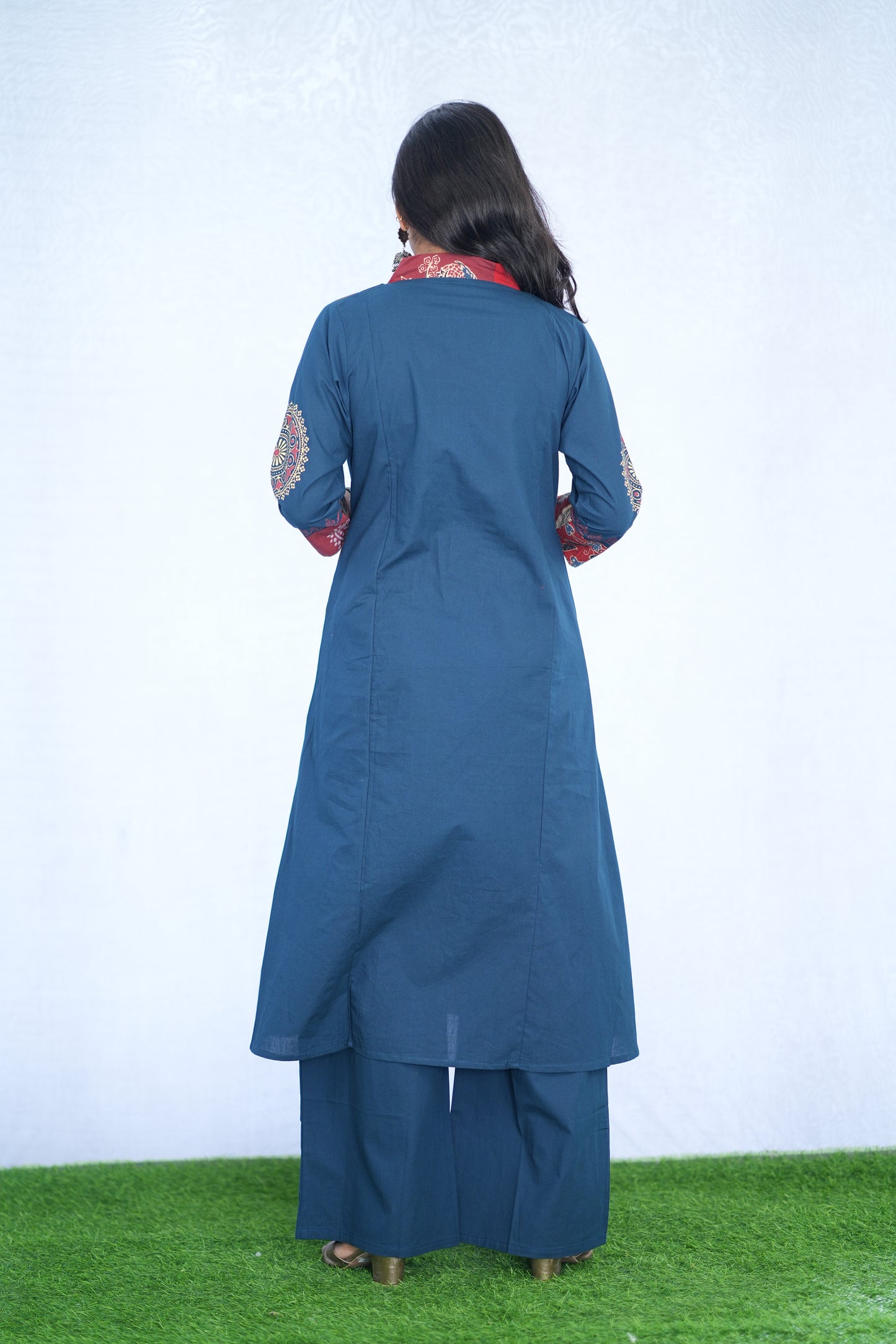 Blue Jaipur cotton Cord Set With Block Print With Palazzo Pants