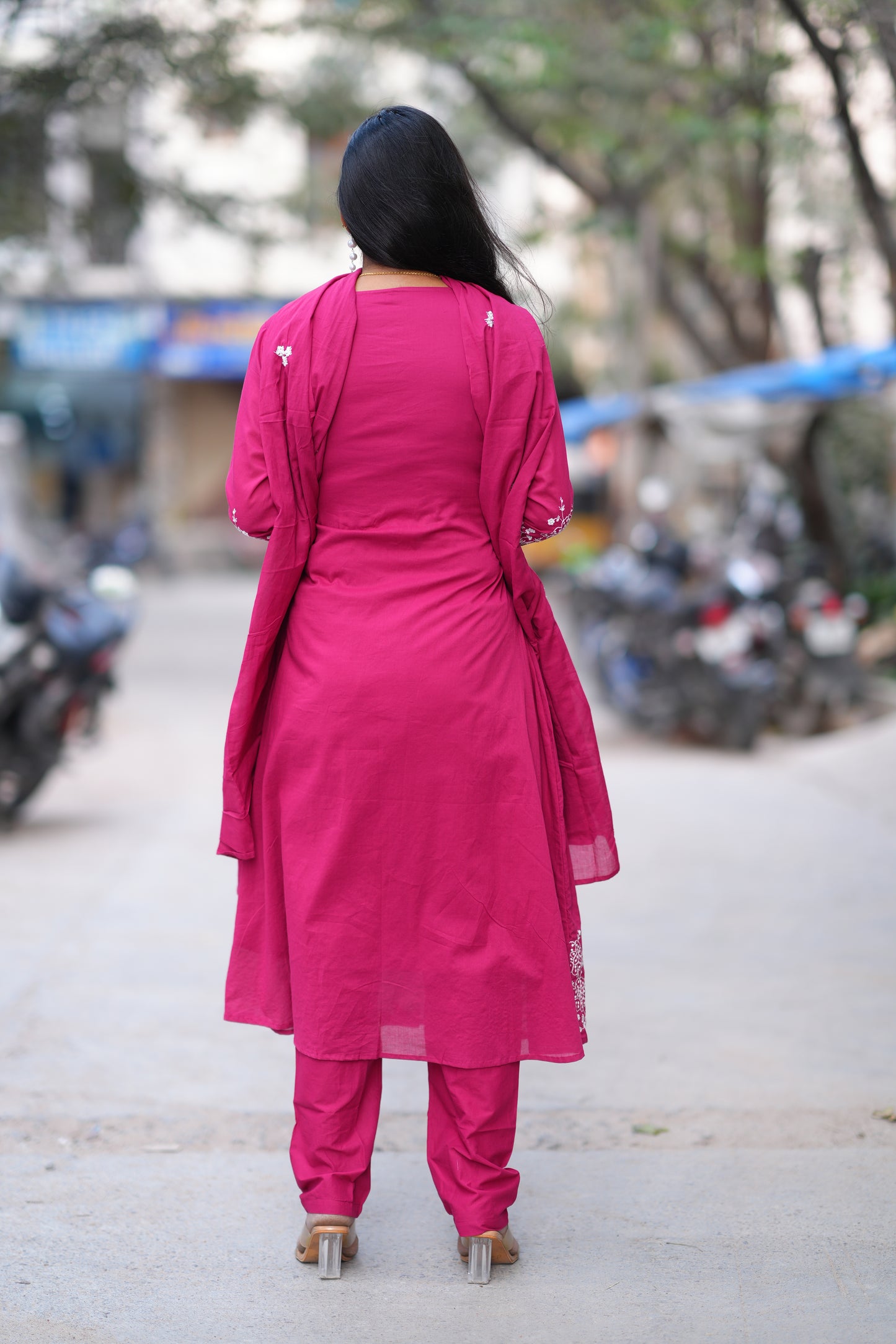 Rani Pink Color Jaipur Cotton 3 Piece Set With Embroidery Work and Complete Lining