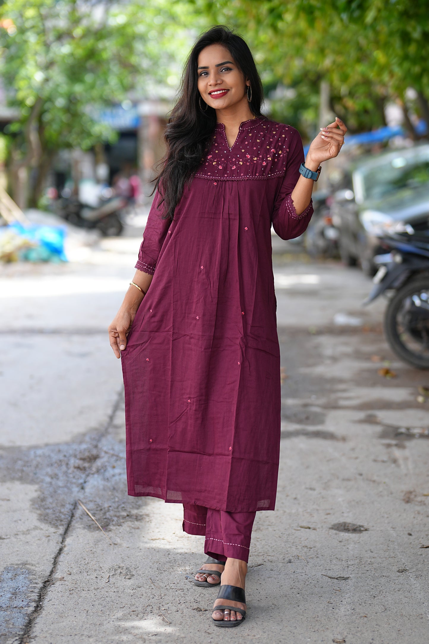 Maroon Color Mul Mul Cord Set With Complete Lining