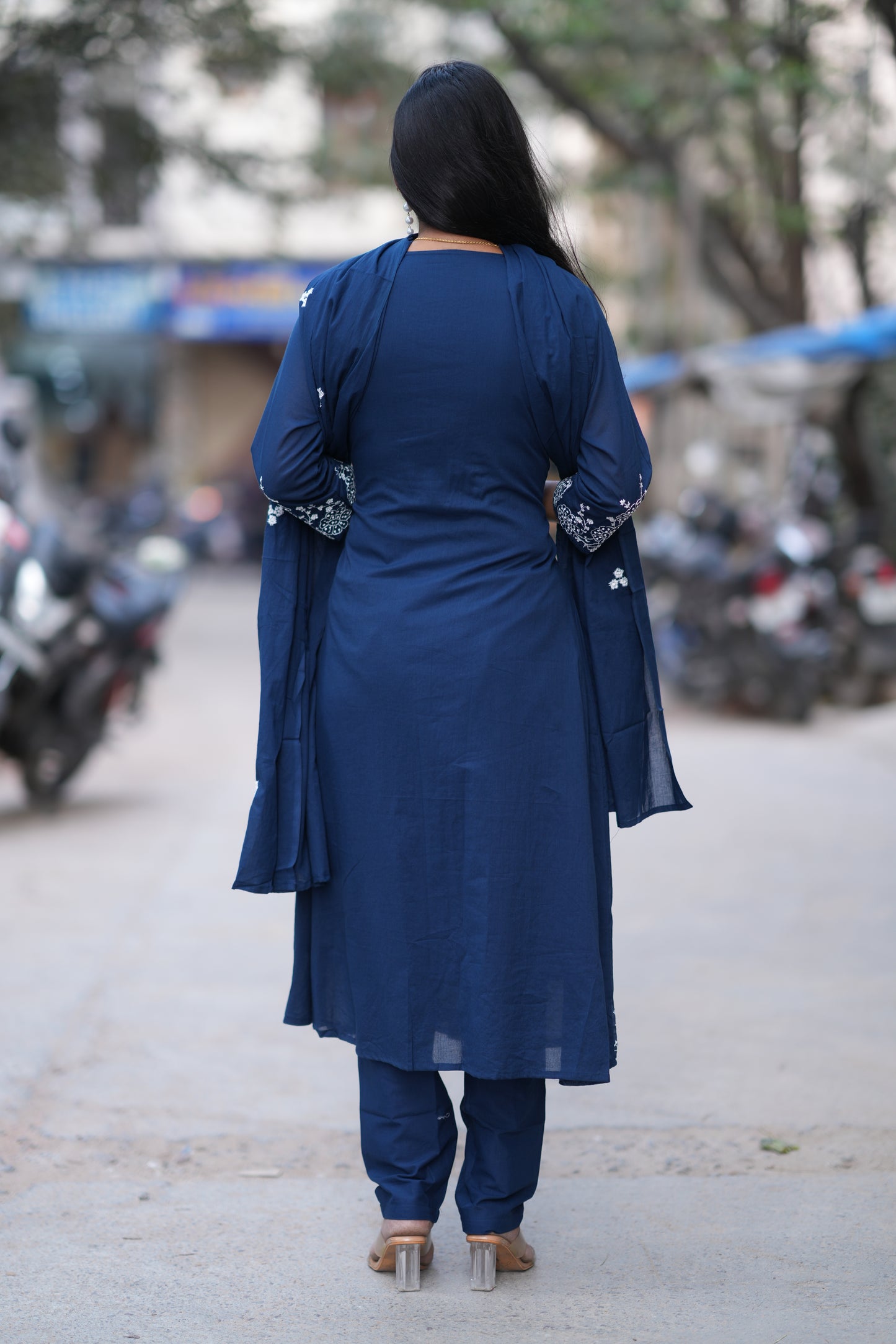 Navy Blue Color Jaipur Cotton 3 Piece Set With Embroidery Work and Complete Lining