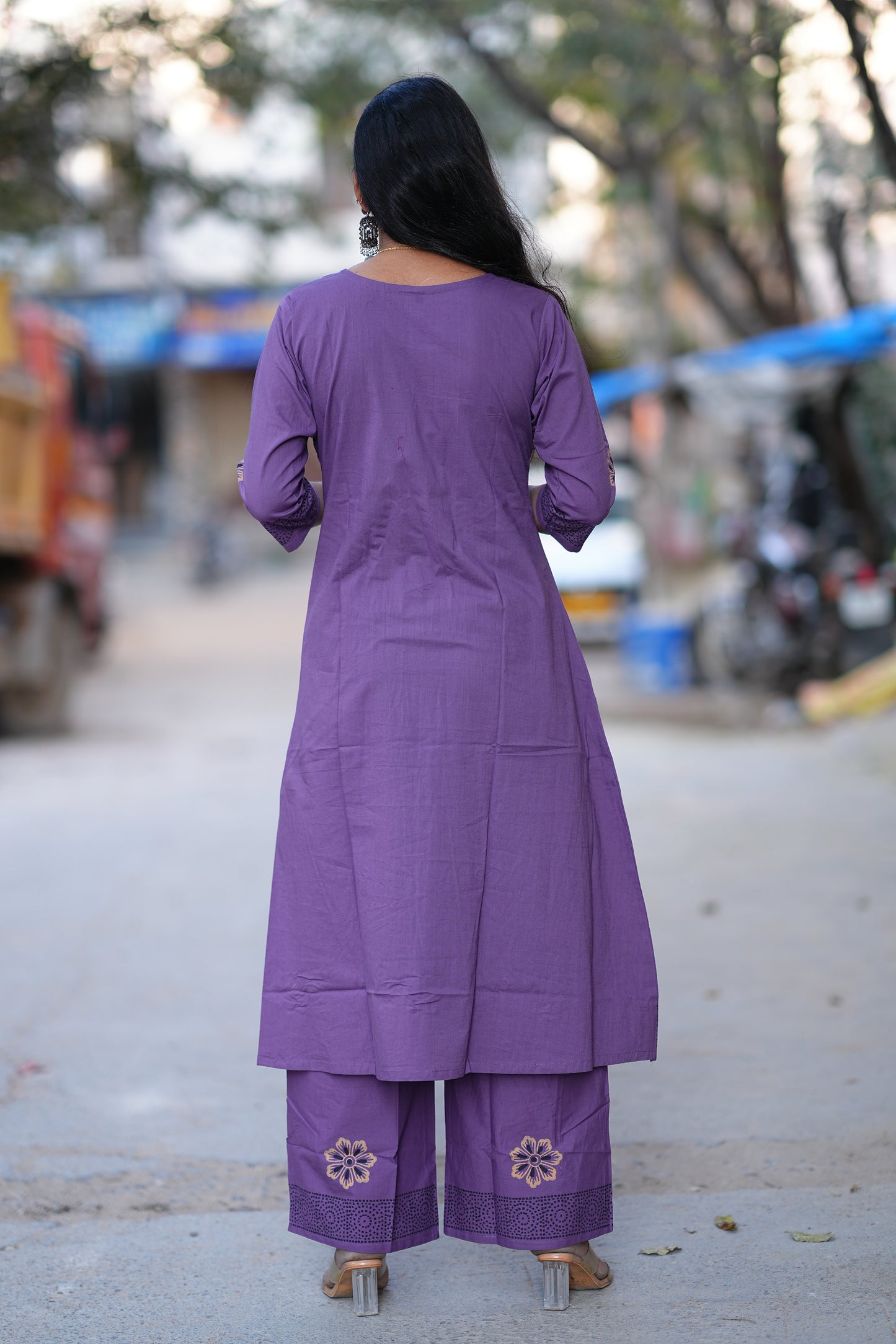 Purple Color Jaipur Cotton Cordset With Hand Block Print