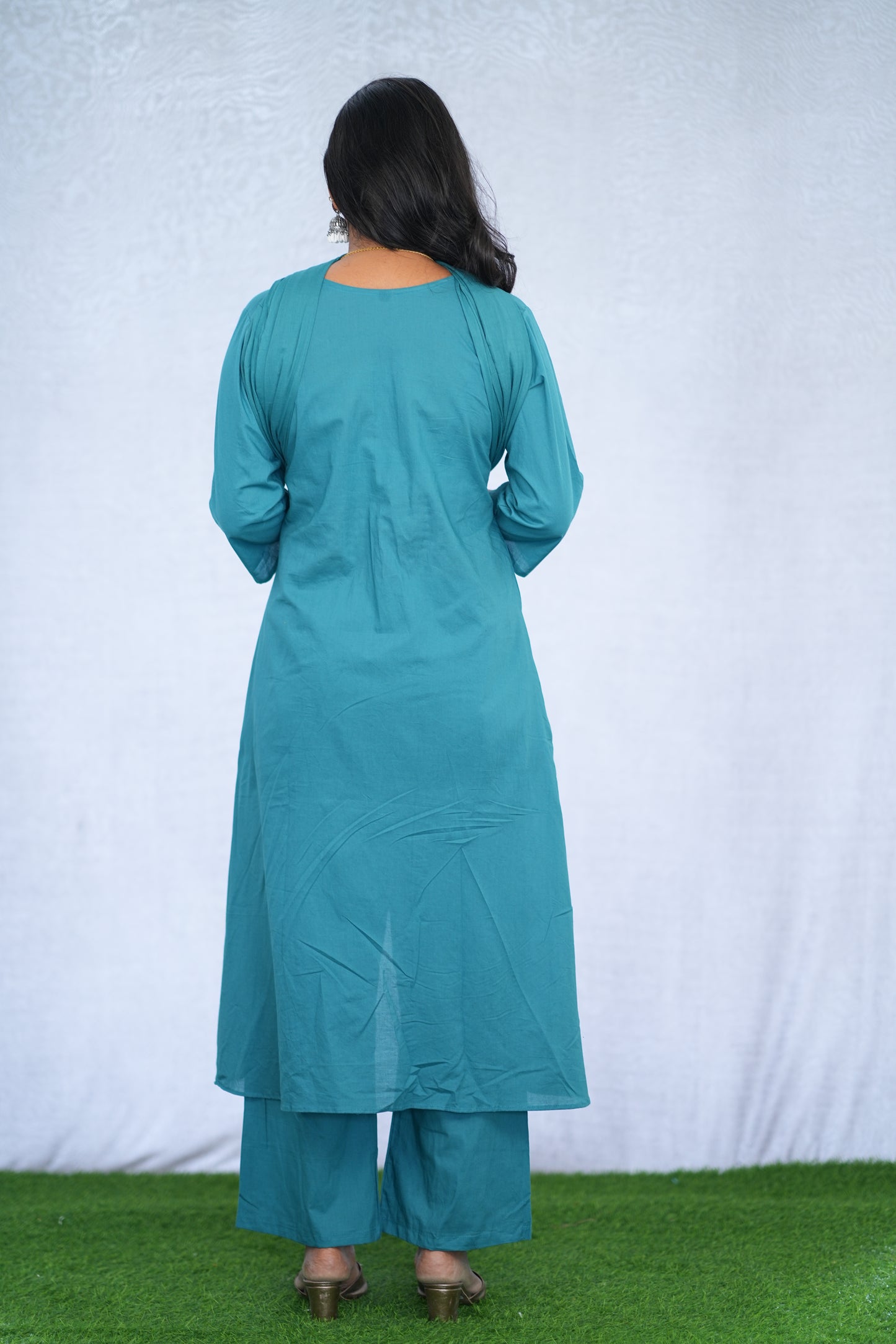 Teal Blue Color Stylish 3 Piece Set with applique work