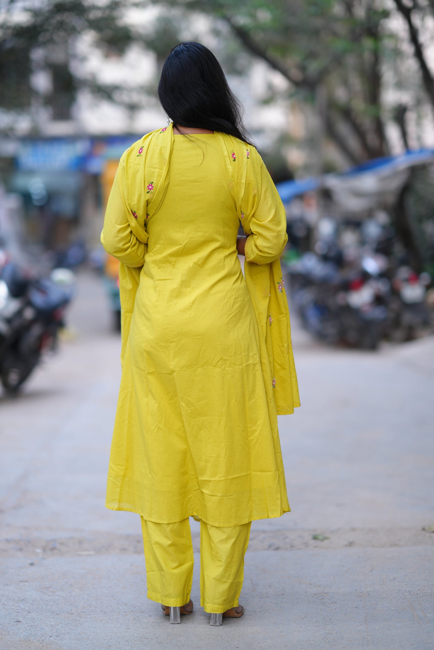 Yellow Color Mul Cotton 3 Piece Set With Embroidery Work and Complete Lining