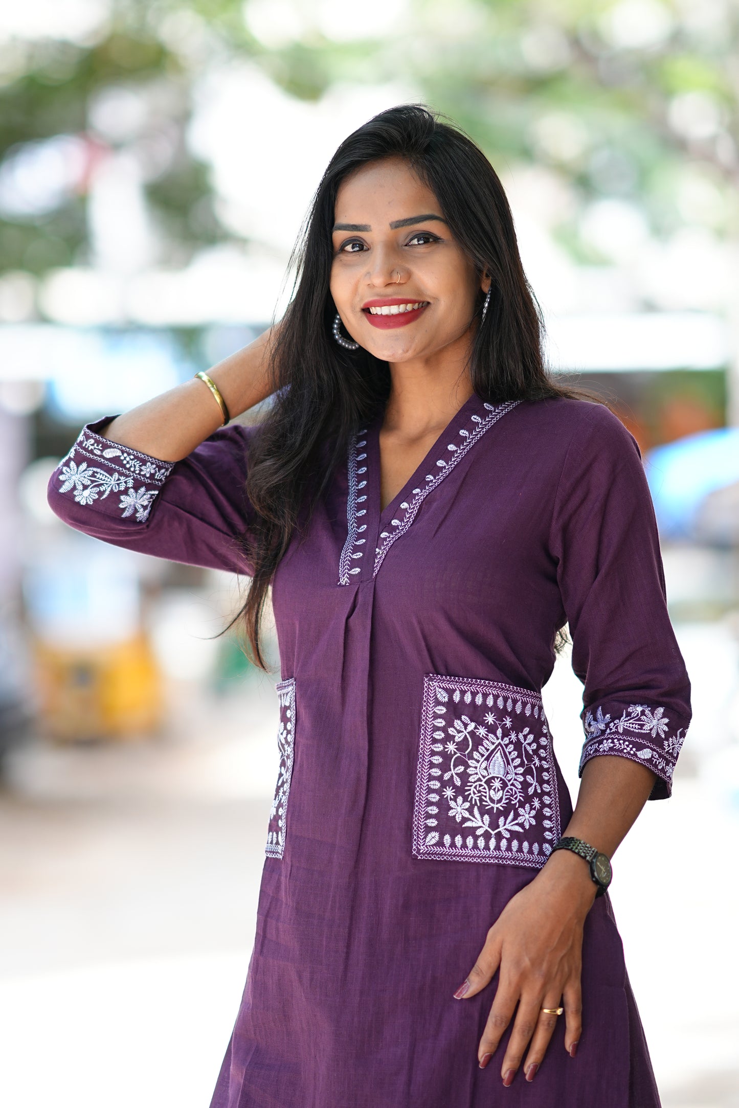 Deep Purple Color Cordset With Dual Pockets