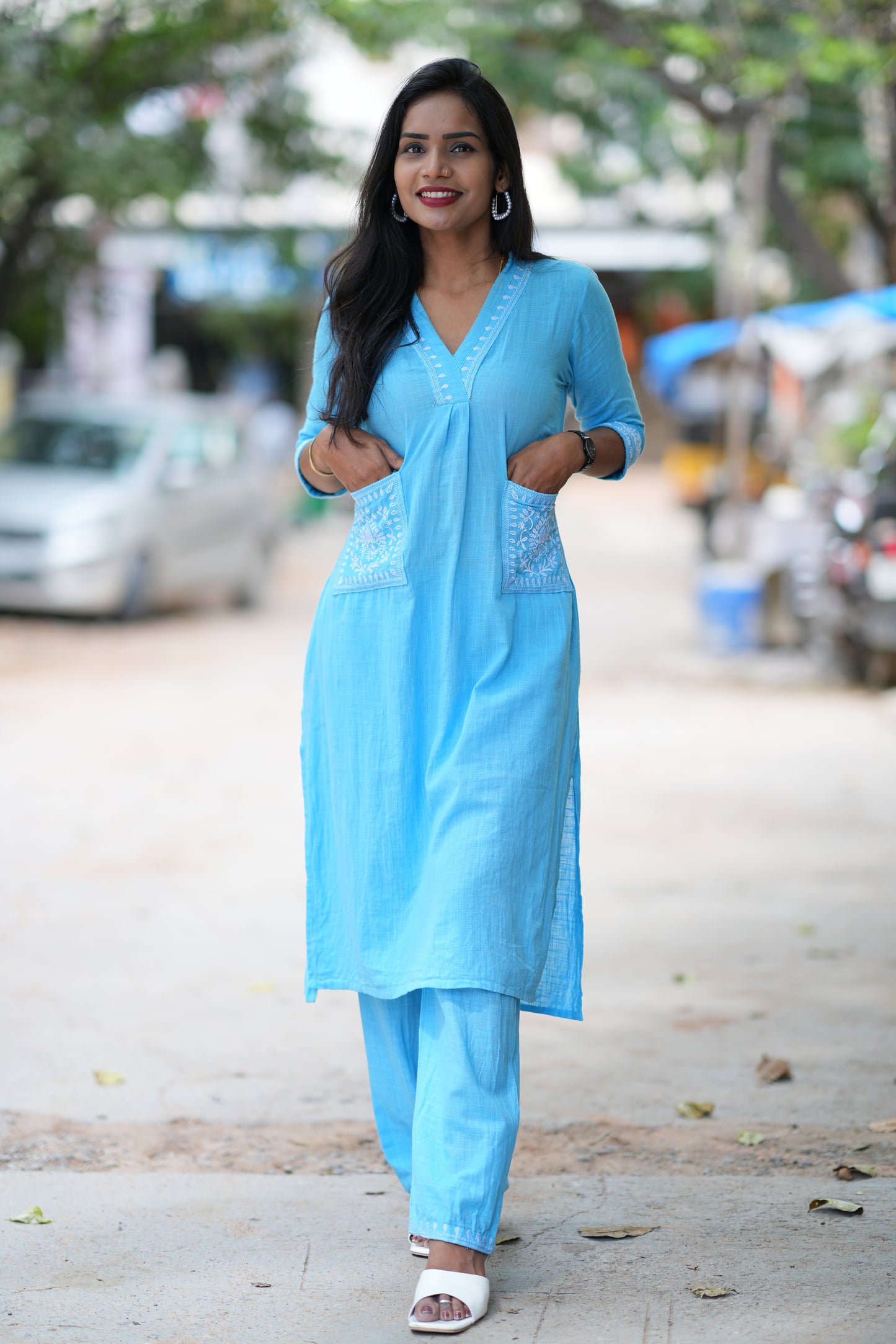 Sky Blue Color Cordset With Dual Pockets