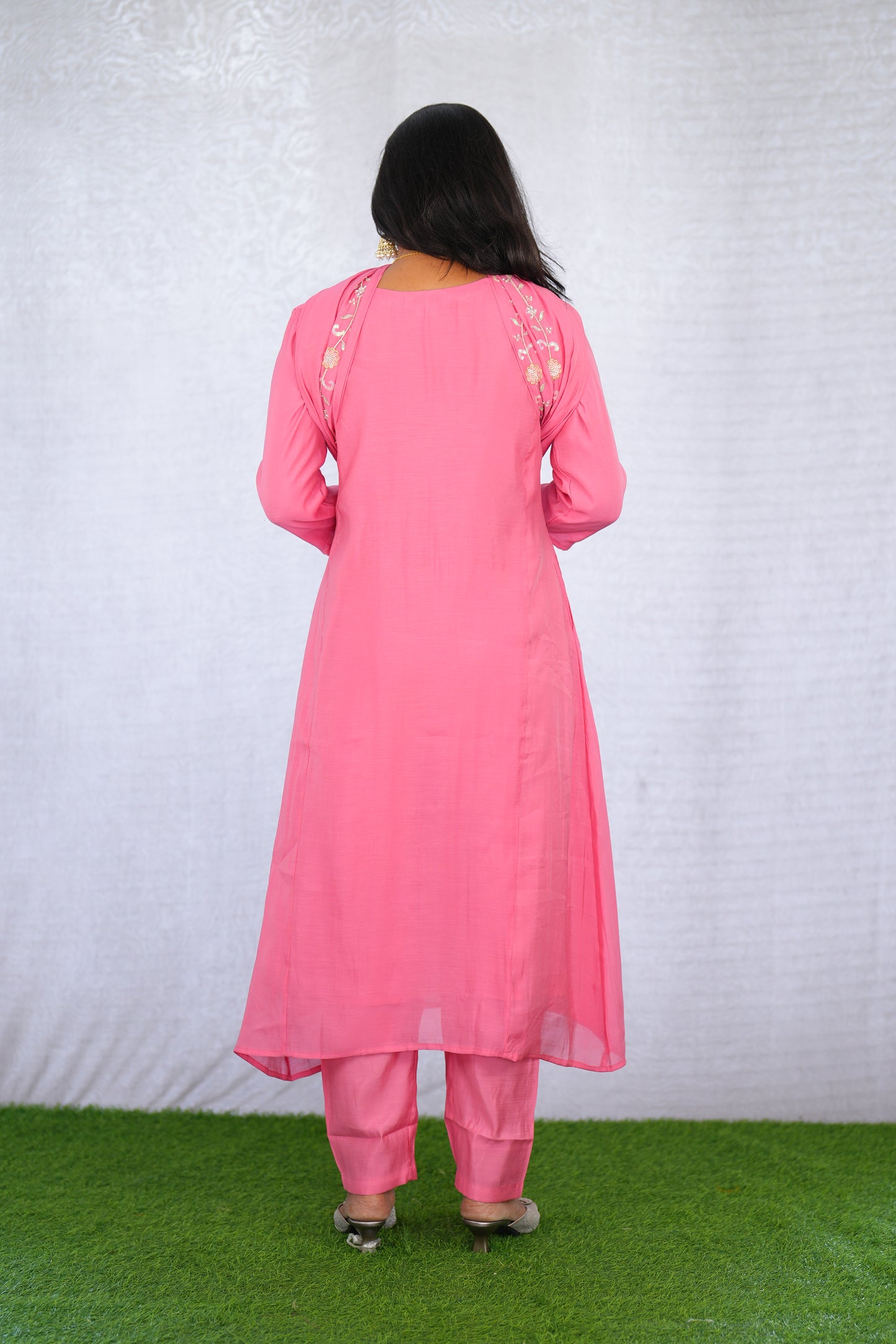 Pink Color Mul chanderi Party Wear 3 Piece set With Complete Lining