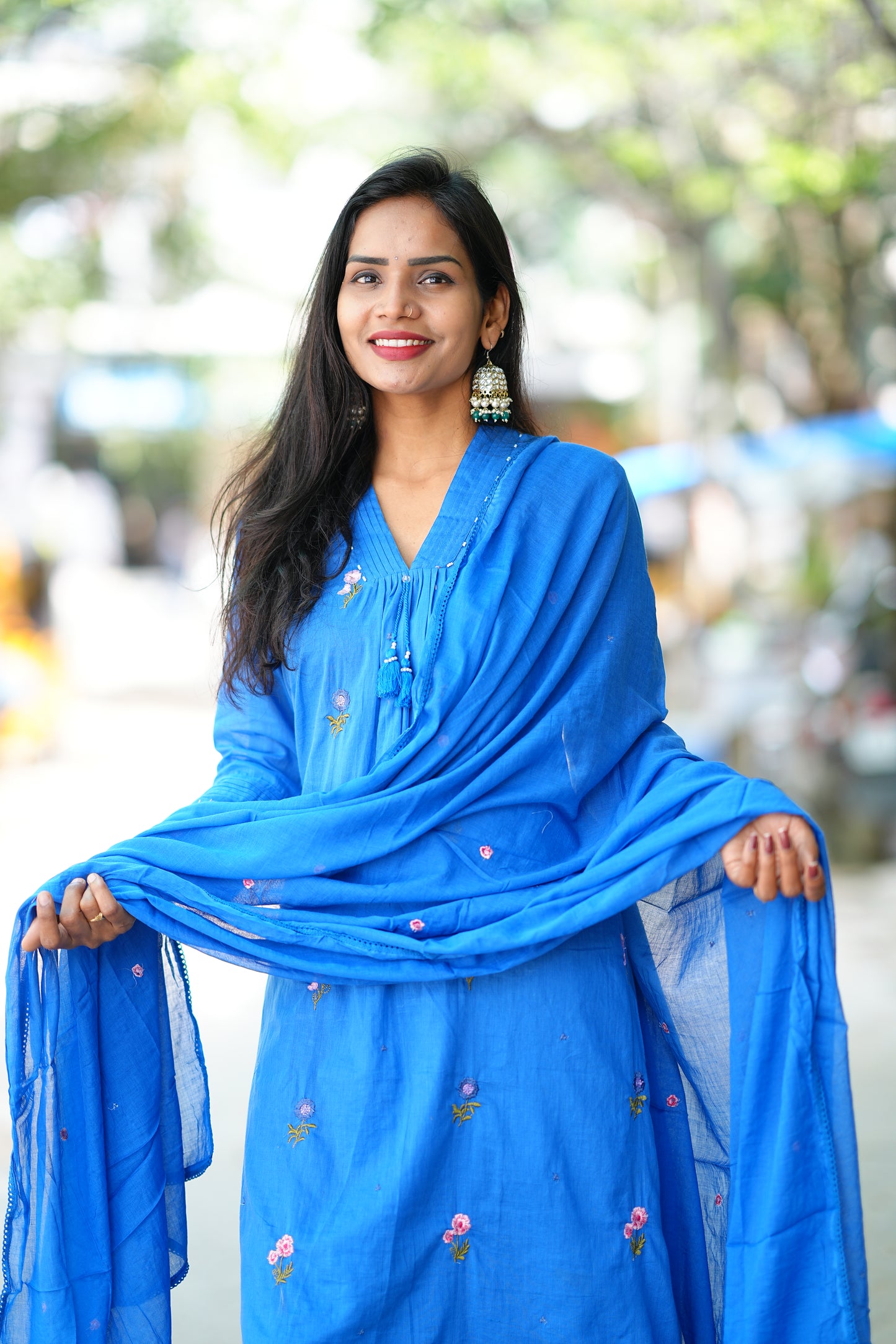 Designer Wear Royal Blue Color Mul Cotton 3 Piece Set With Complete Lining