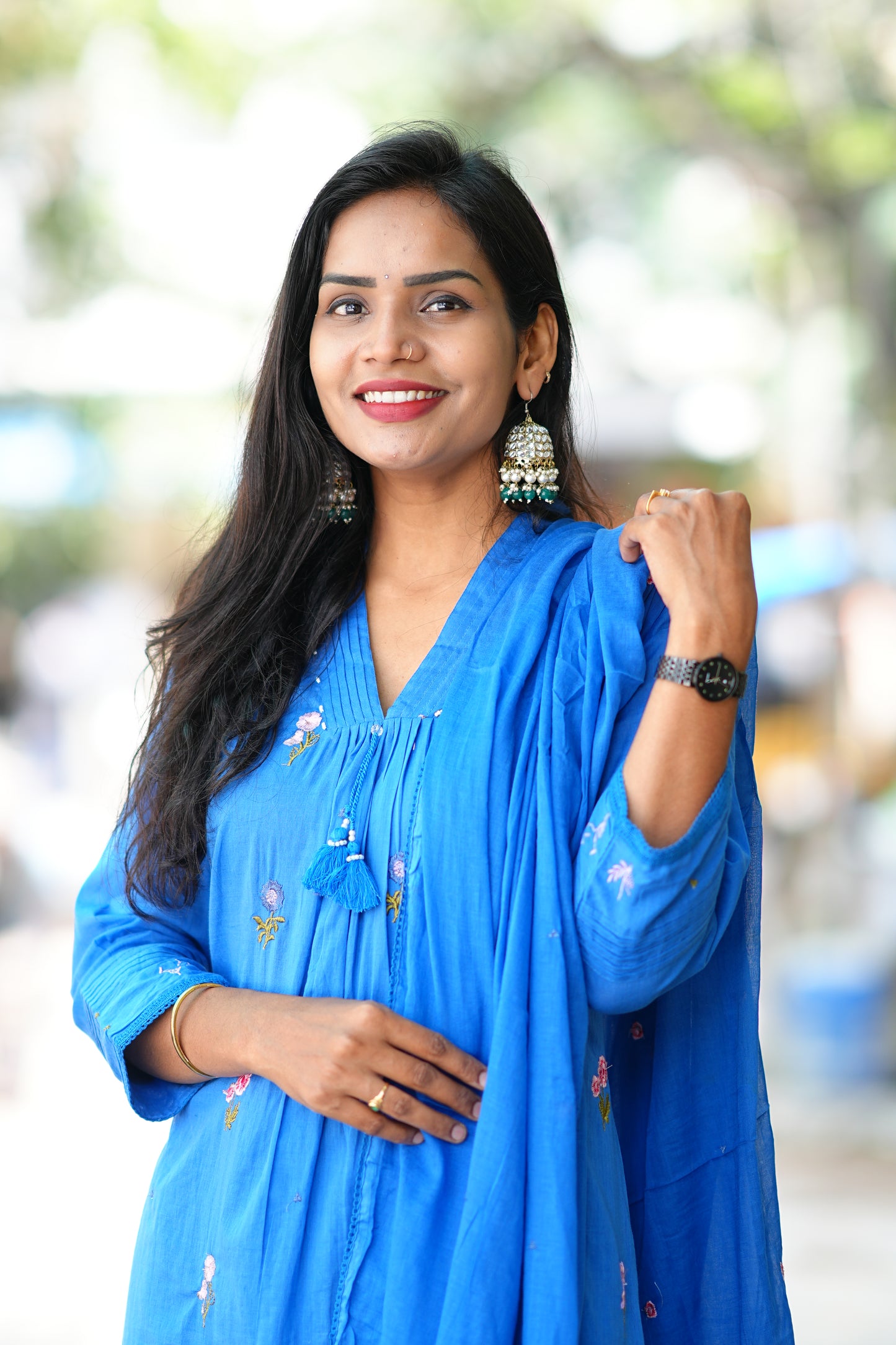 Designer Wear Royal Blue Color Mul Cotton 3 Piece Set With Complete Lining