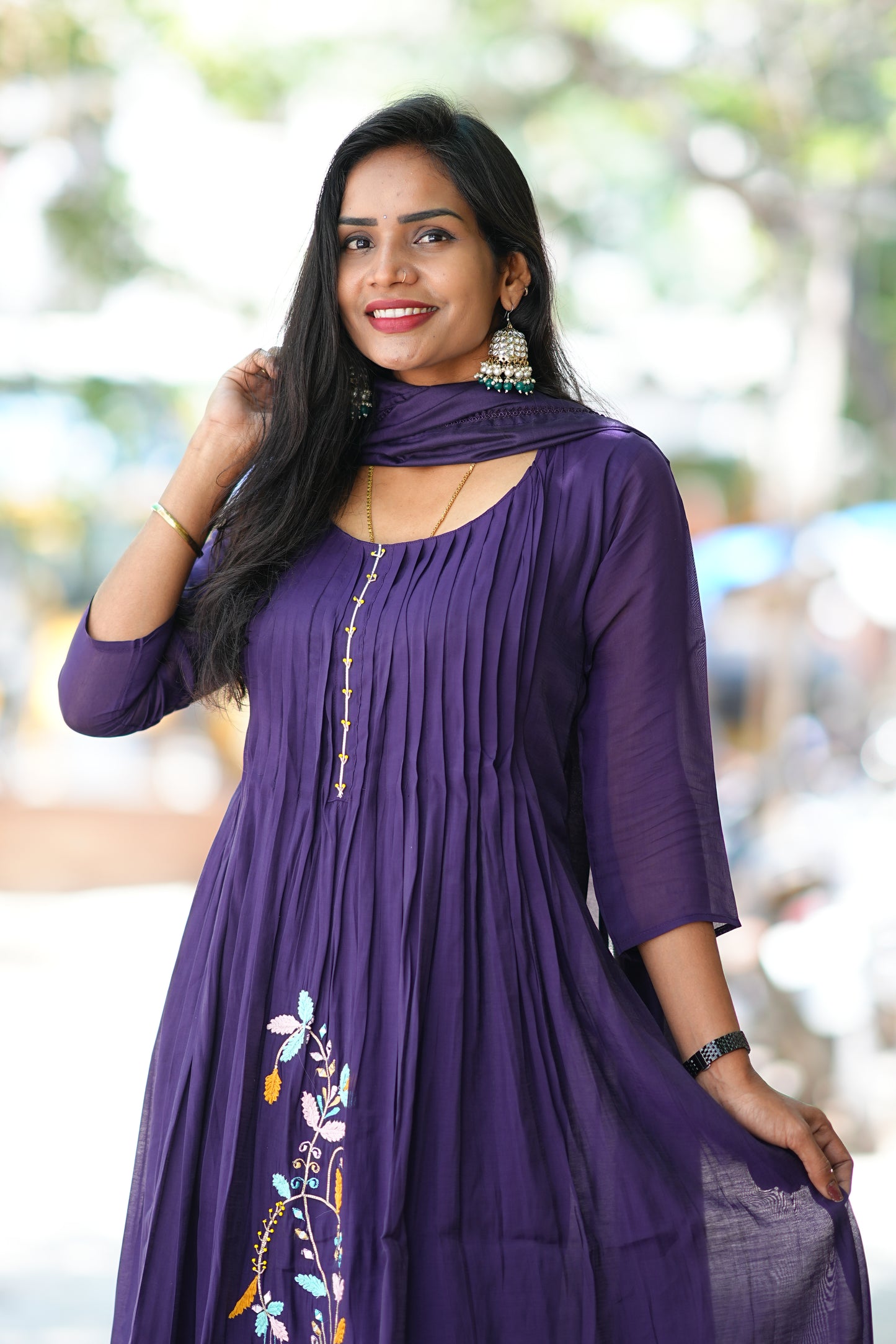 Purple Color Designer Wear Mul Chanderi 3 Piece Set