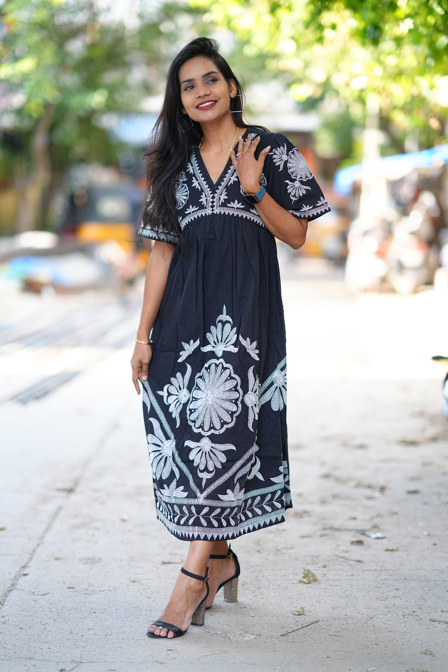 Black Color Premium Fabric Part Wear Maxi With Complete Lining