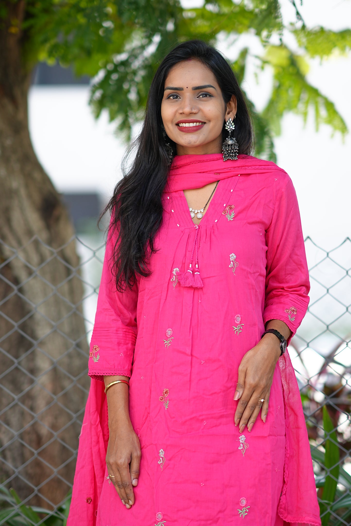 Pink Color Pure Mul Mul Cotton 3 piece set With Complete Lining