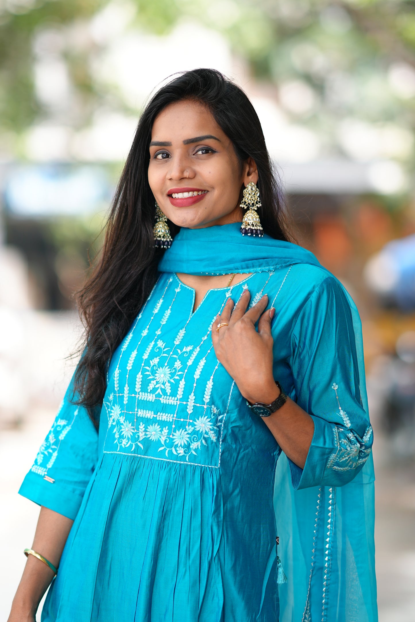 Teal Green Viscose Festive Wear 3 Piece Set