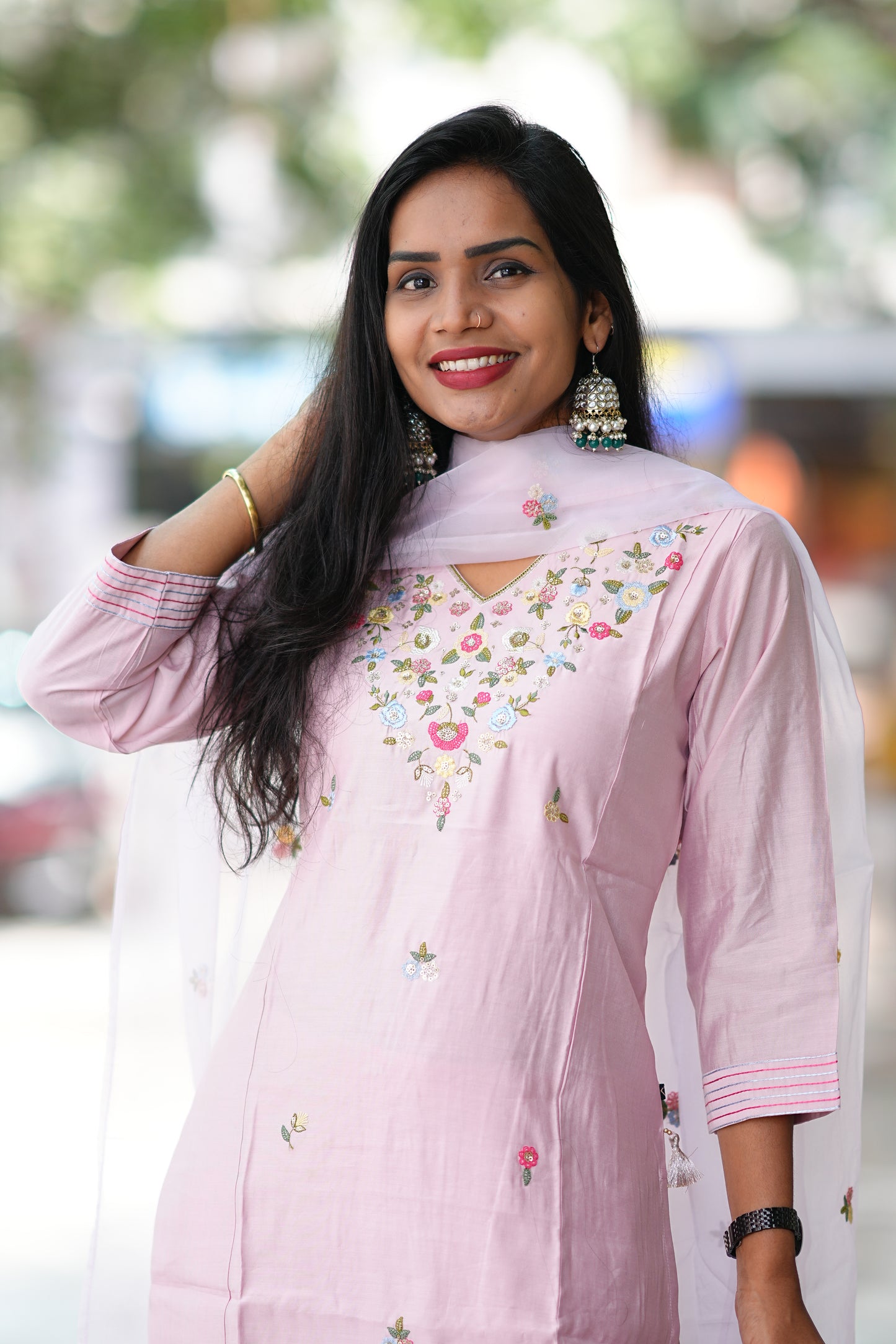 Pink Viscose Festive Wear 3 Piece Set