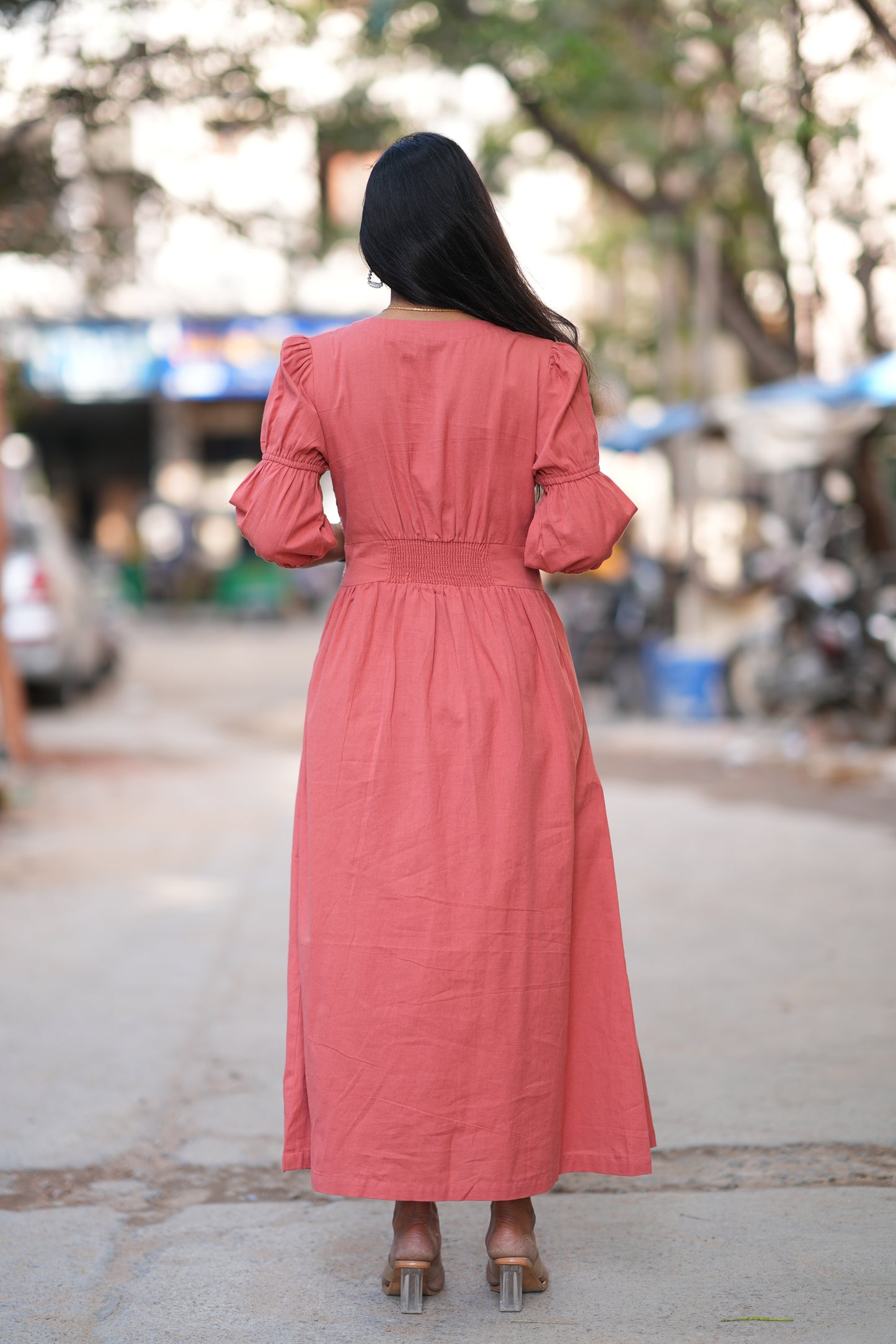 Rust Orange Jaipur Cotton Frock With Embroidery Work