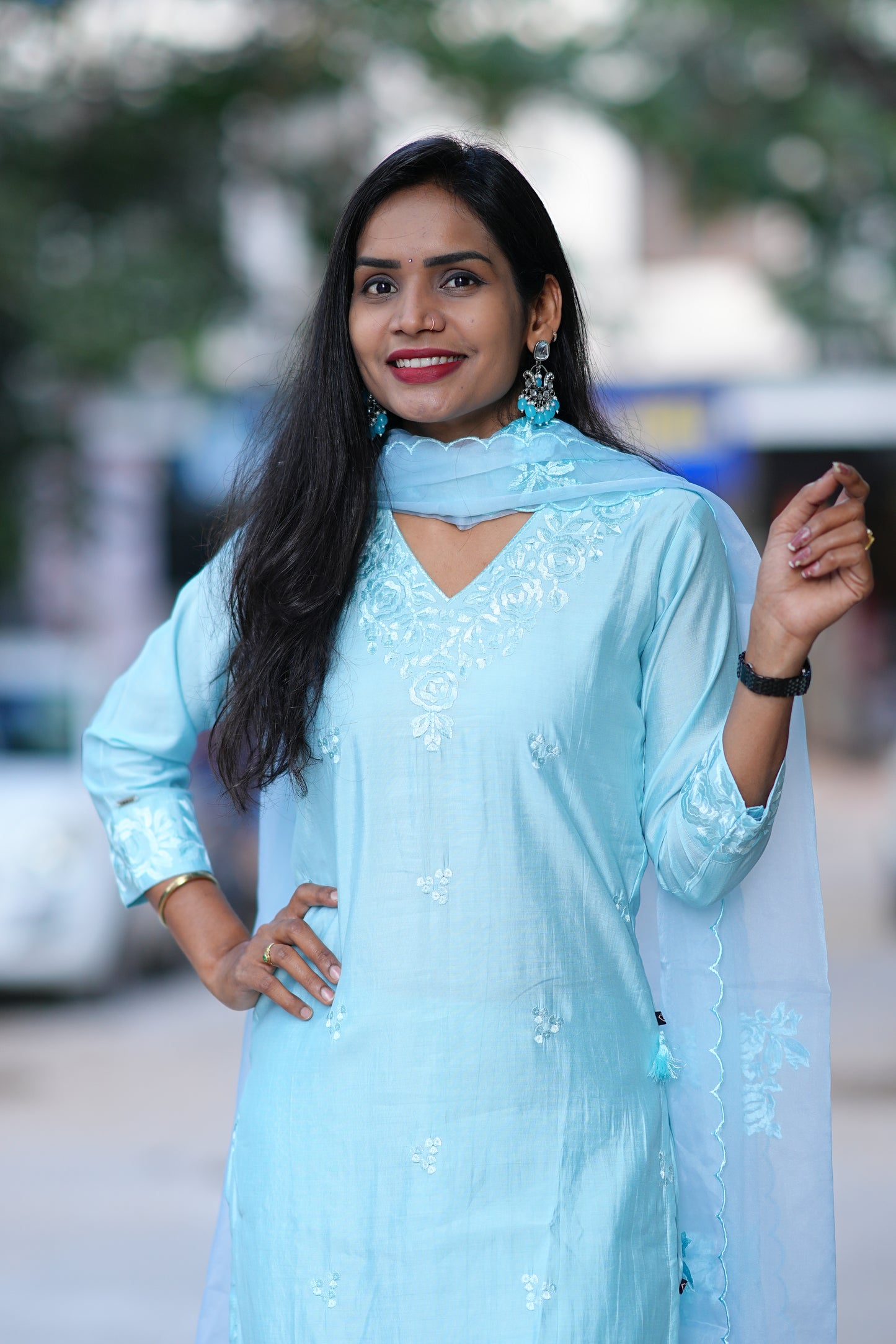 SKy Blue Designer Wear Festive Collection in Viscose Fabric