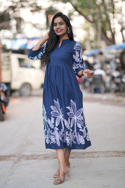 Blue Color Jaipur Cotton Daily Wear Frock