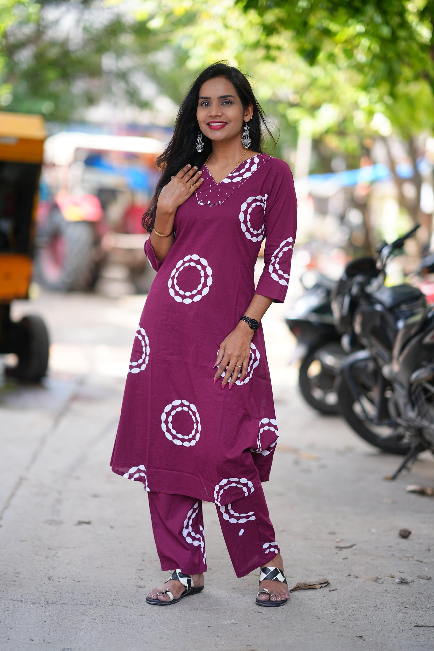 Beautiful Wine Color Jaipur Cotton Office Wear Cord Set