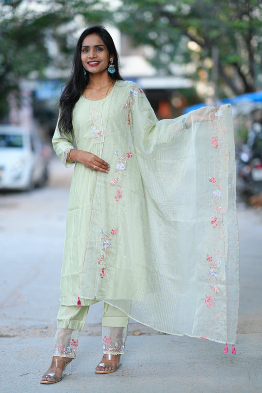 Light Green Color Kurta Set in Viscose Fabric