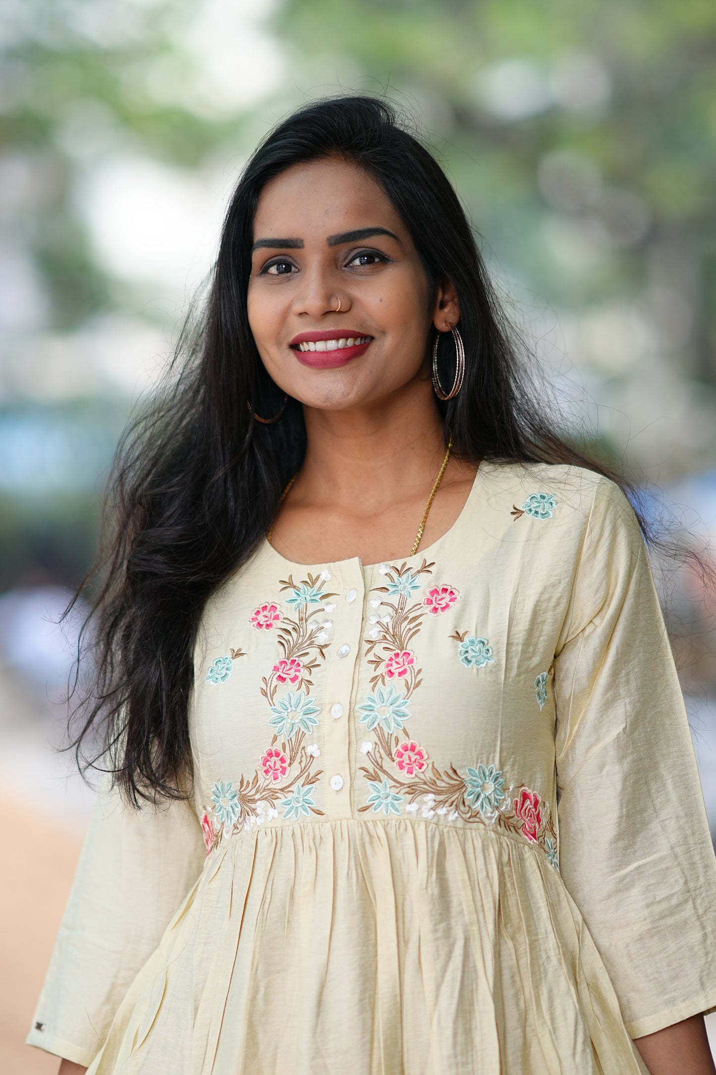 Cream Color Viscose Party Wear Frock