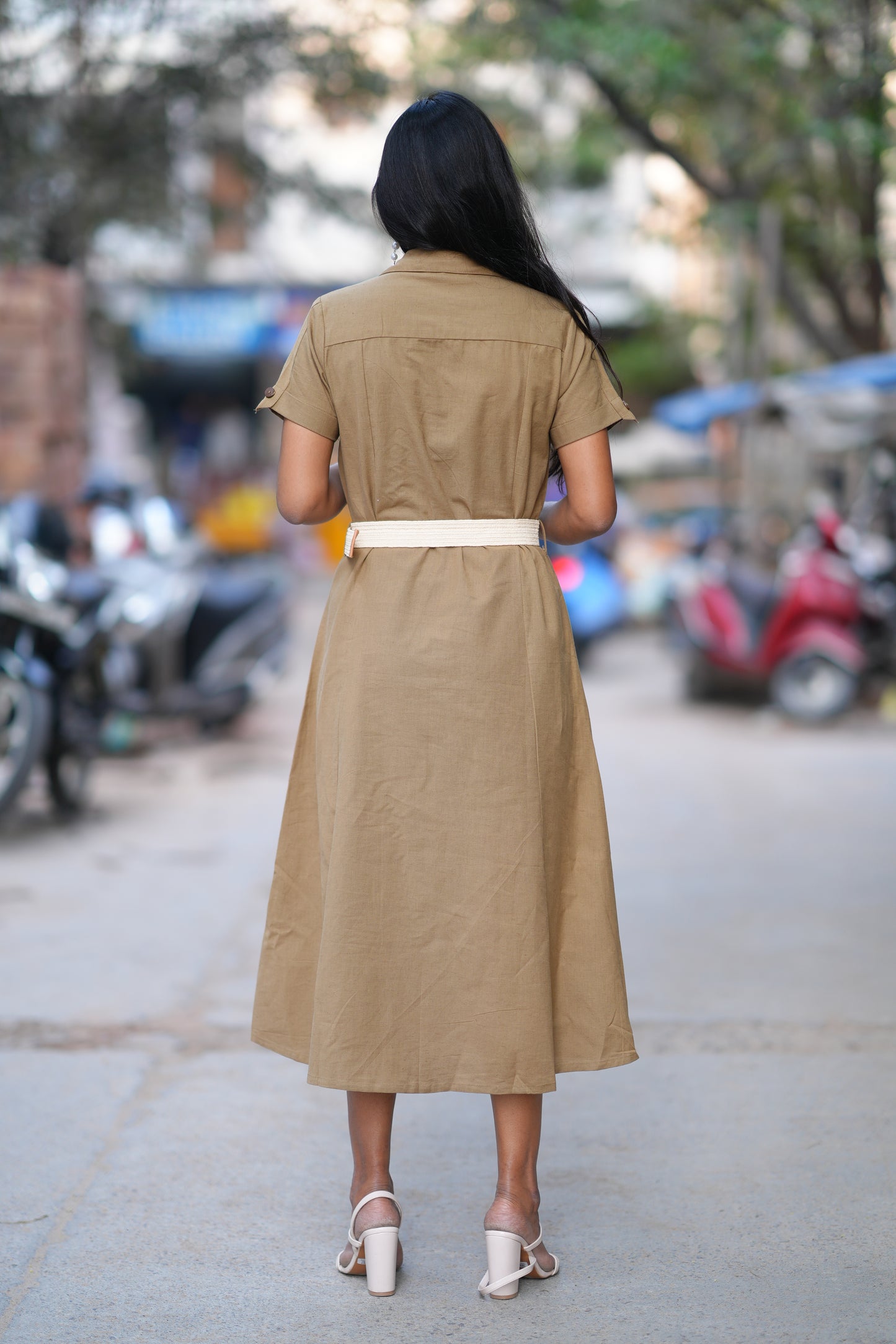 Light Brown Color Jaipur Cotton Frock With Belt
