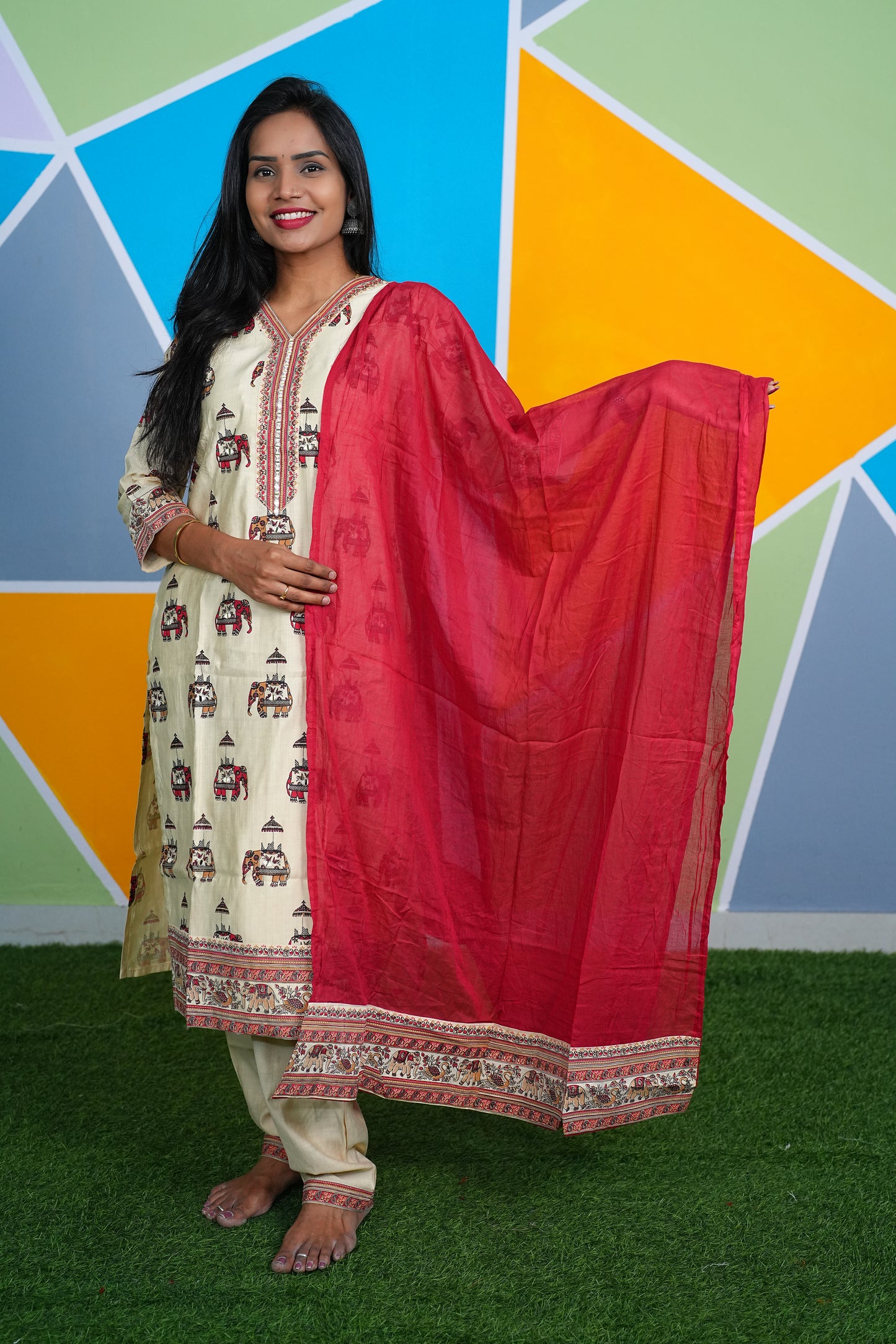Vichitra Silk Office Wear 3 Piece Set With Complete Lining
