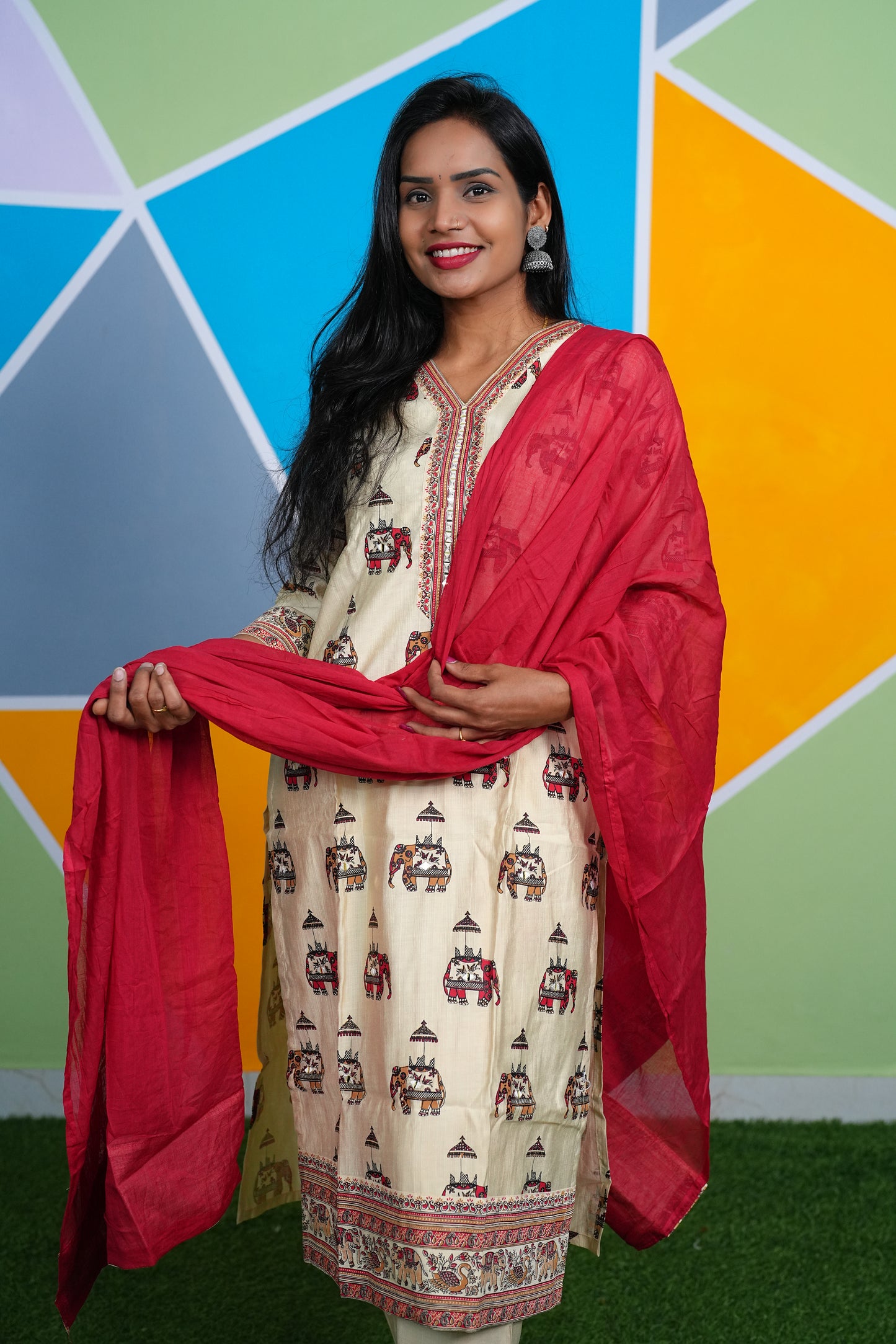Vichitra Silk Office Wear 3 Piece Set With Complete Lining