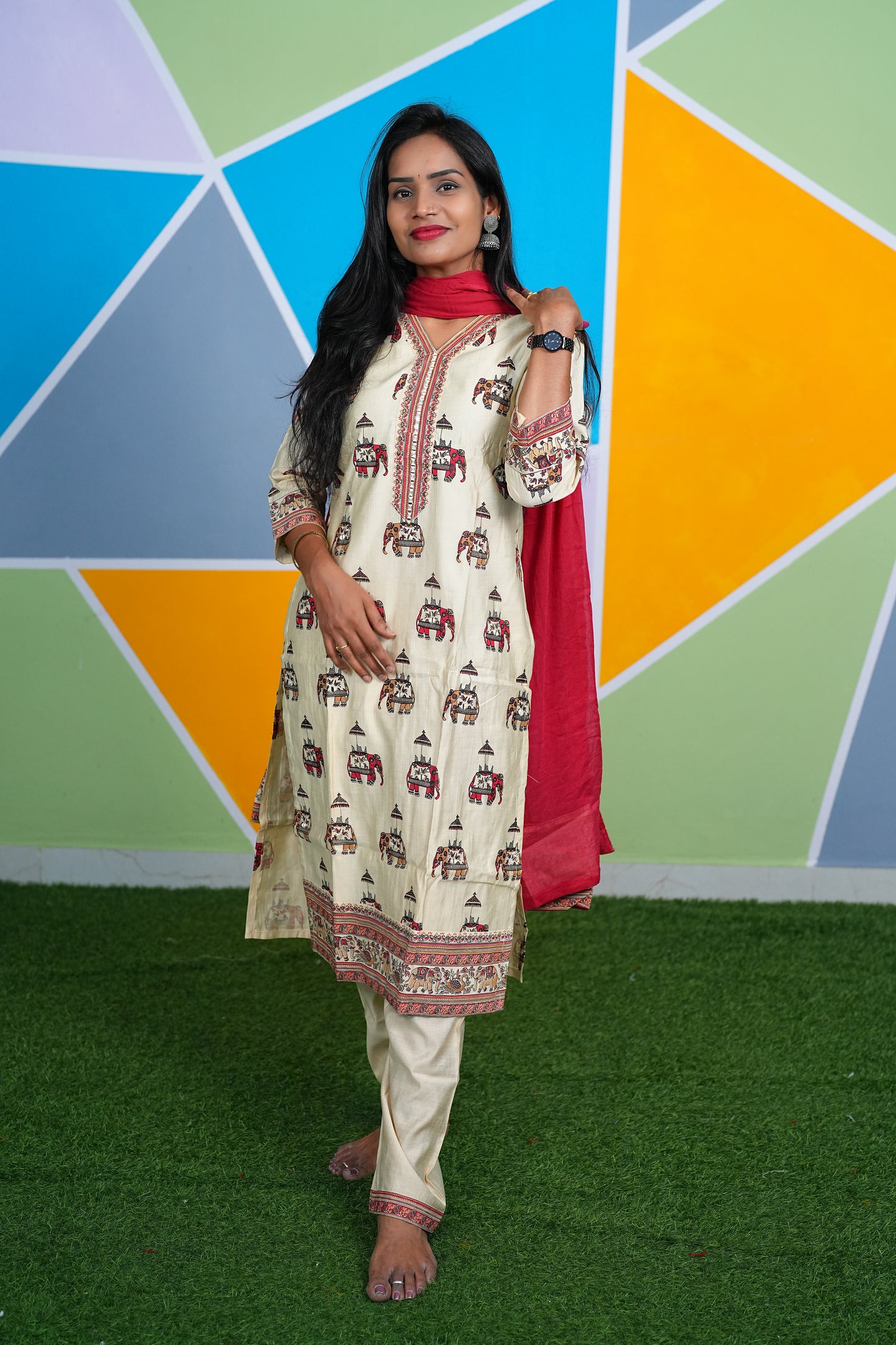 Vichitra Silk Office Wear 3 Piece Set With Complete Lining