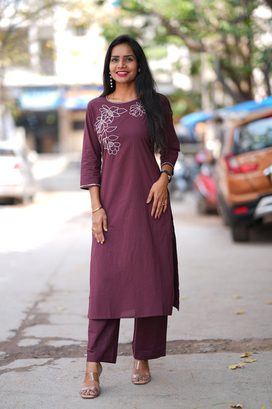 Wine Color 92.5 Threads Jaipur Cotton Designer Cordset