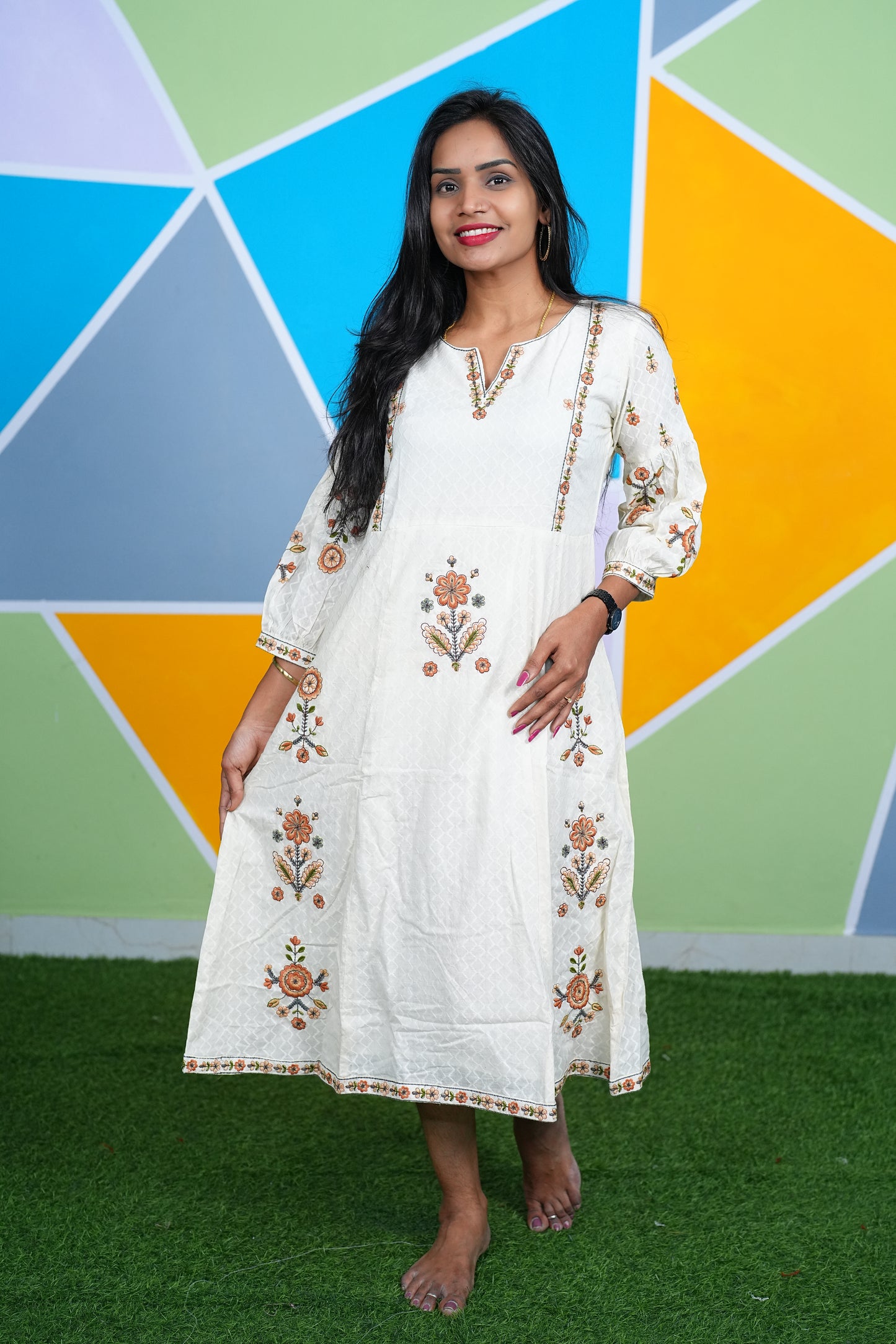 White Color Party Wear Maxi With Thread Embriodary work and Complete Lining