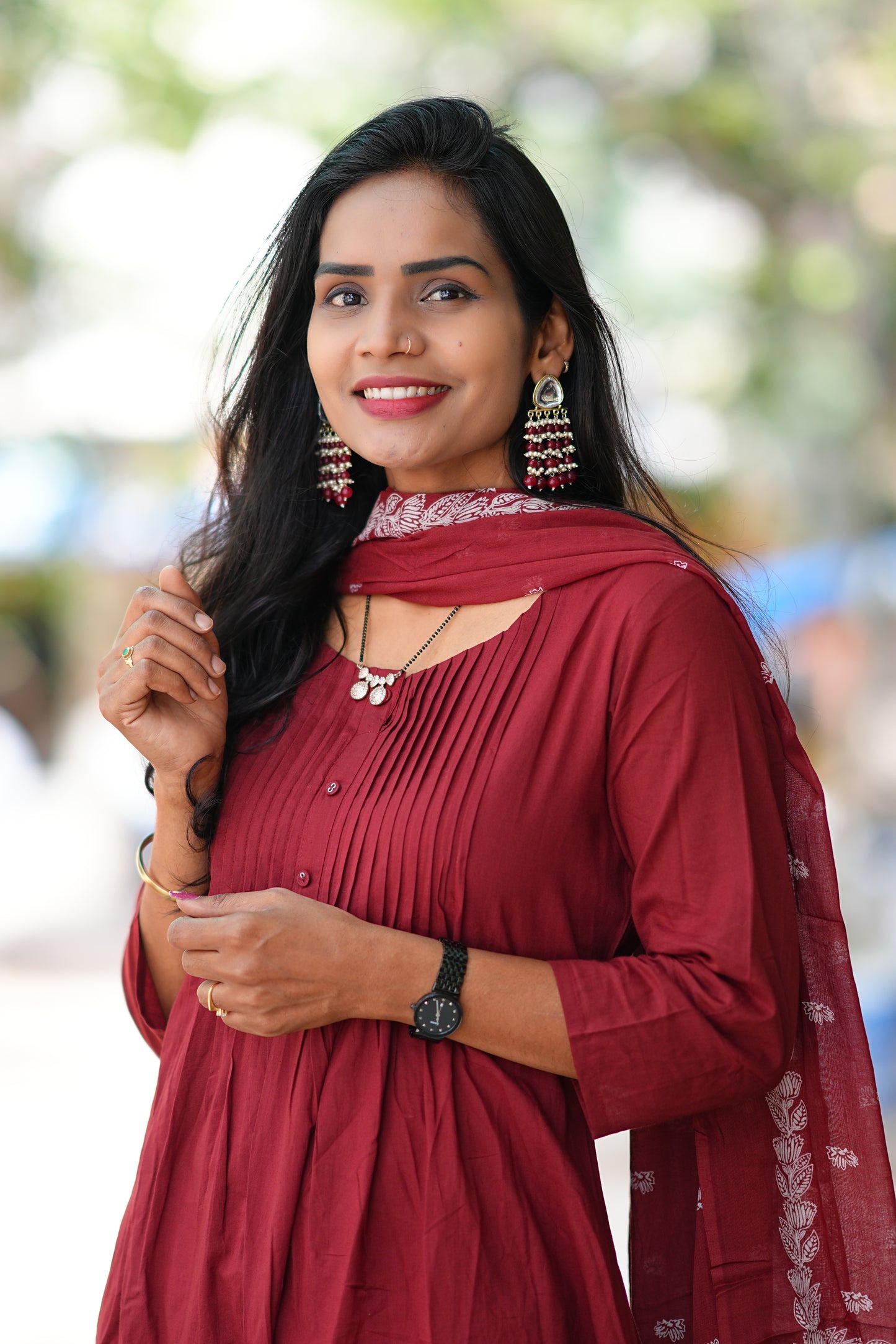 Maroon Color Jaipur Cotton A Line 3 Piece Set