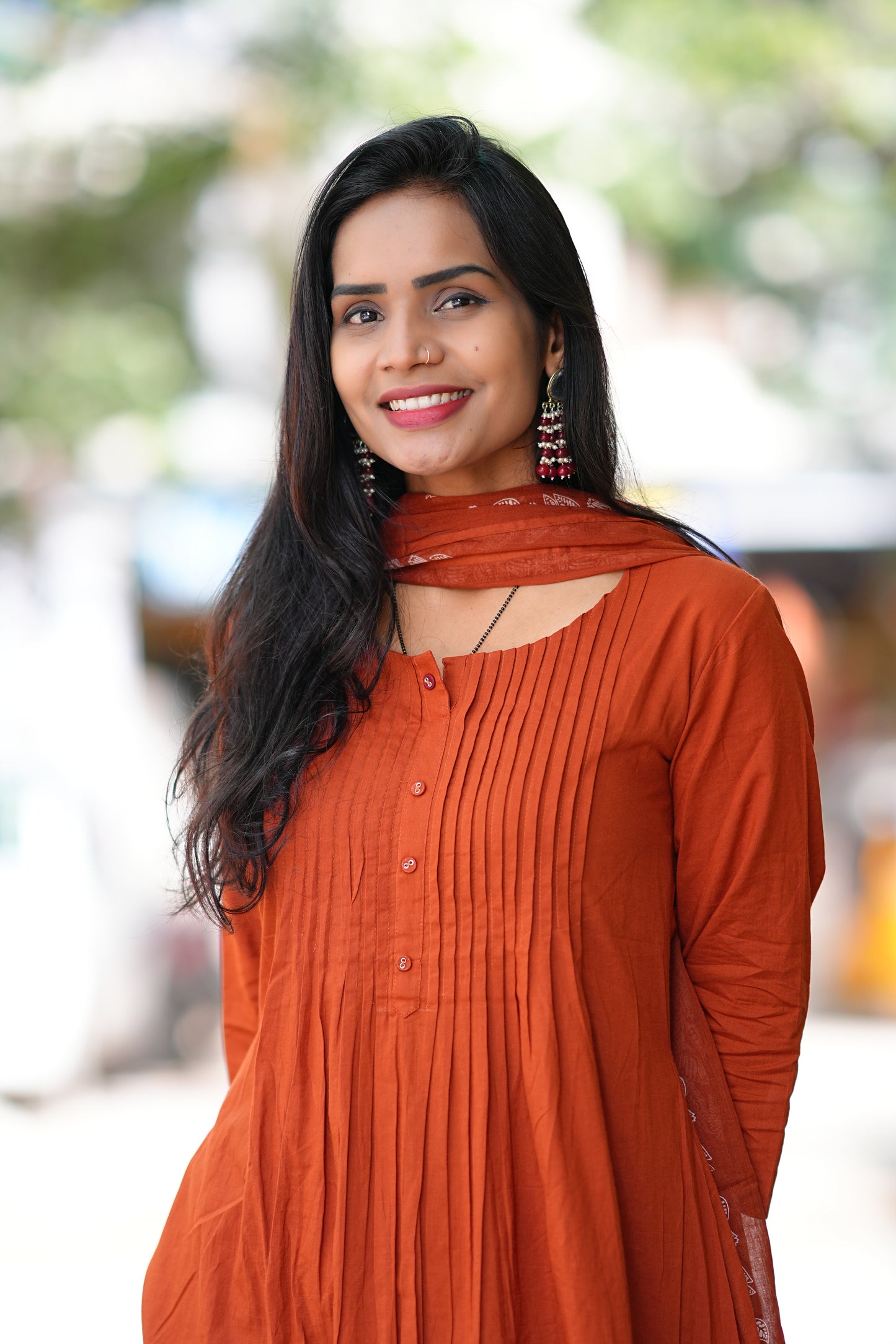 Rust Orange Jaipur Cotton A Line 3 Piece Set