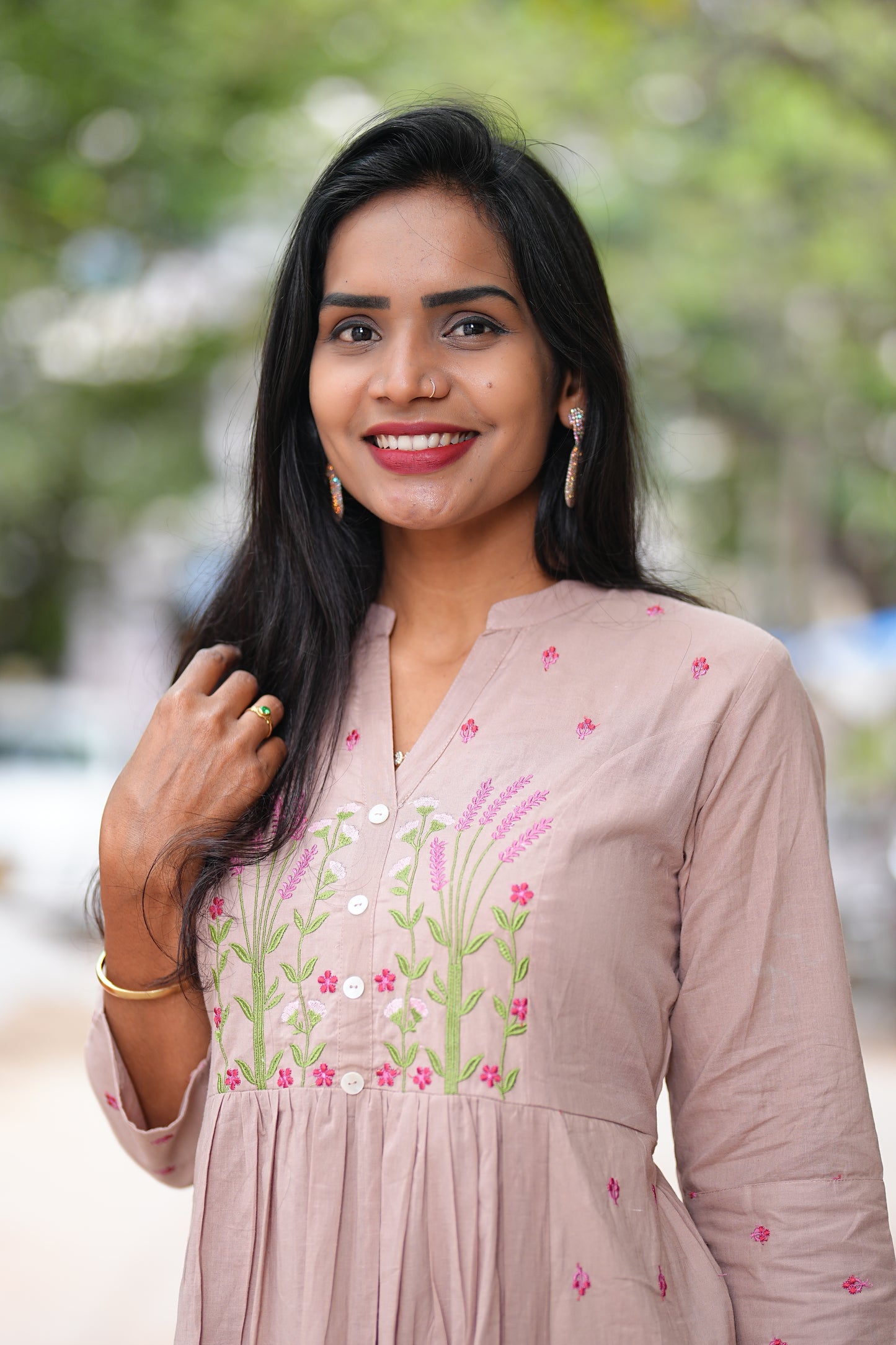 Light Brown Thread Embriodary Pure Mul Cotton Cordset With Complete Lining