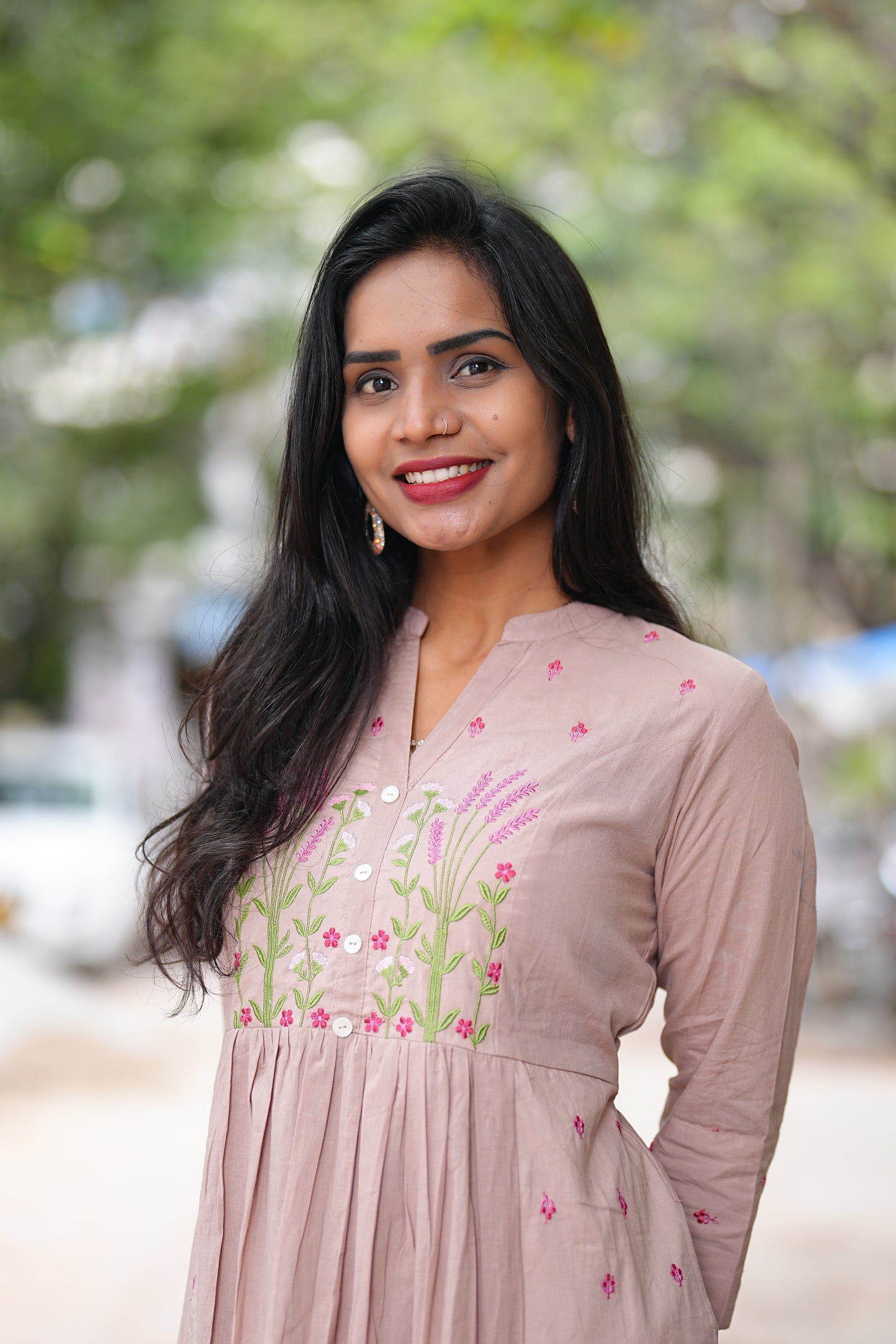 Light Brown Thread Embriodary Pure Mul Cotton Cordset With Complete Lining