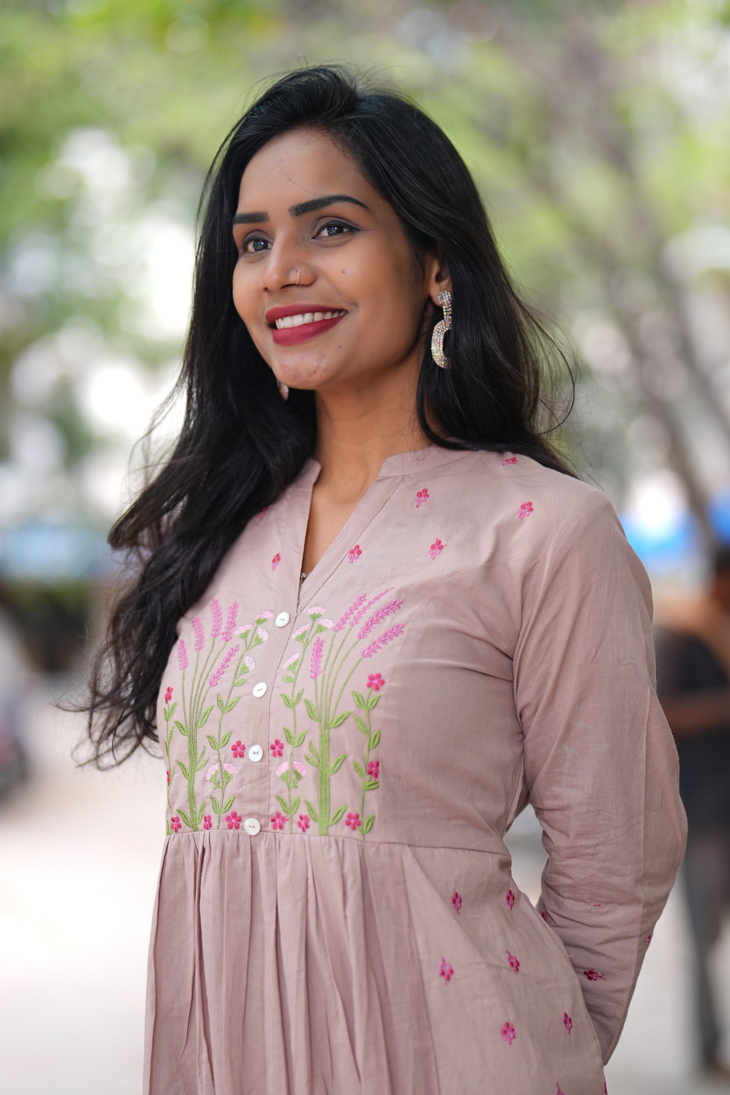 Light Brown Thread Embriodary Pure Mul Cotton Cordset With Complete Lining