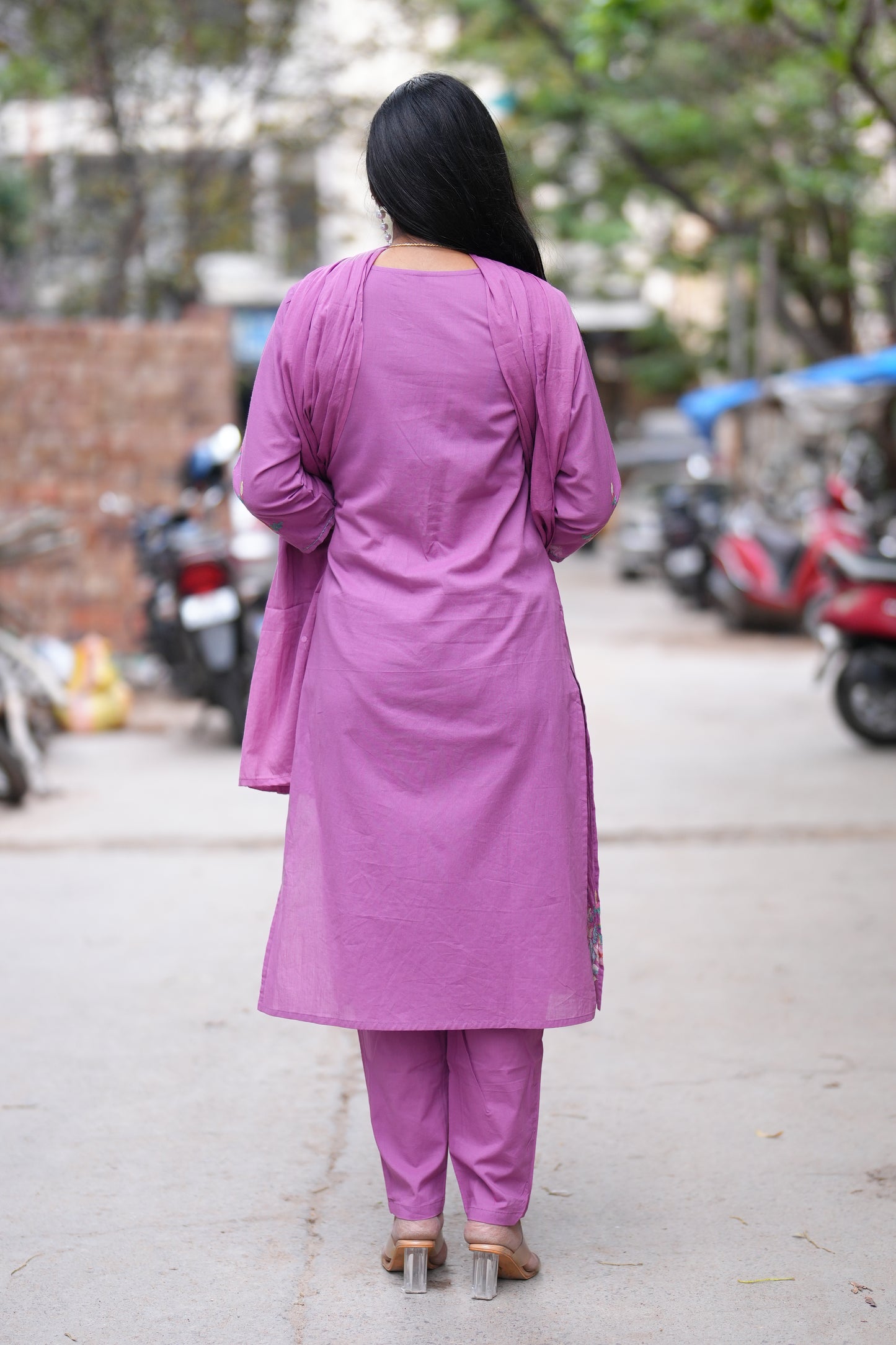 Purple Color Office Wear 3 Piece Set With Embroidery Work