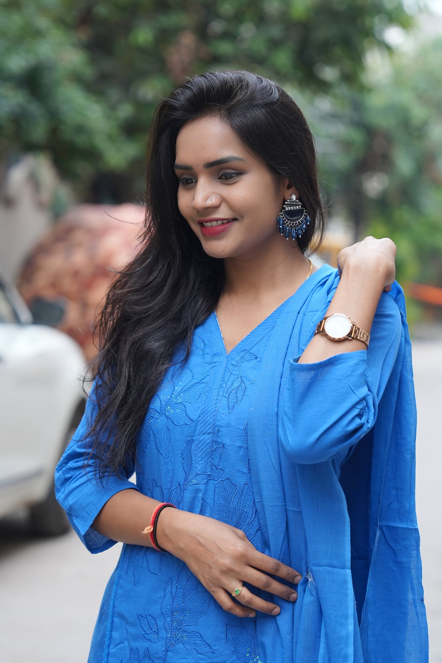 Beautiful Jaipur Slub Cotton Blue Color A Line Office Wear 3 Piece Set