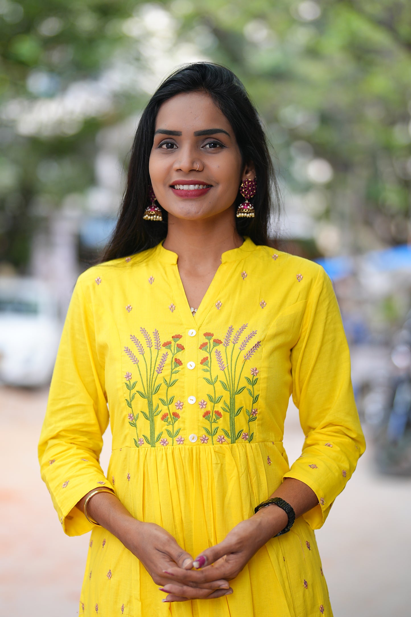 Yellow Color Thread Embriodary Pure Mul Cotton Cordset With Complete Lining