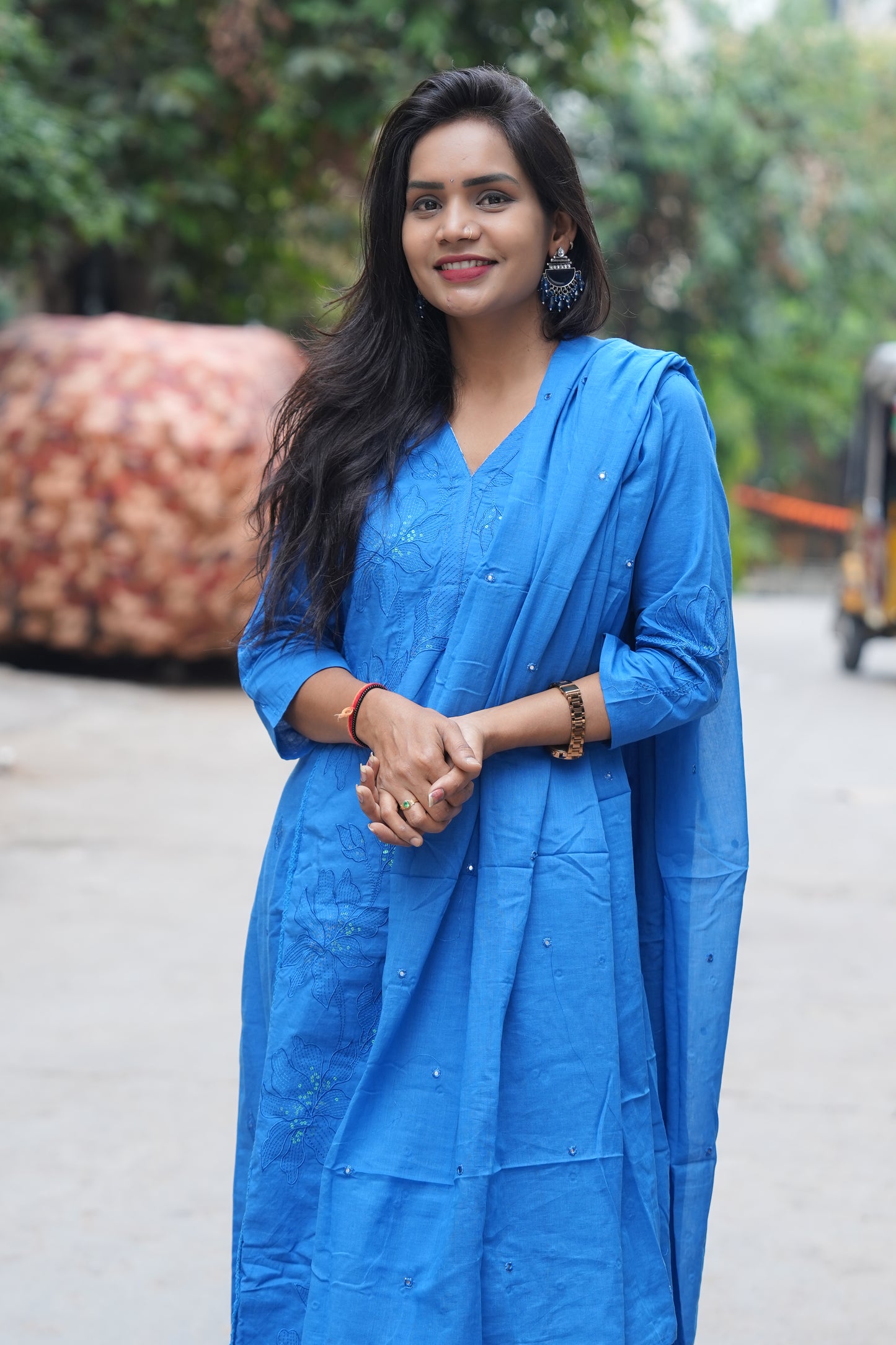 Beautiful Jaipur Slub Cotton Blue Color A Line Office Wear 3 Piece Set