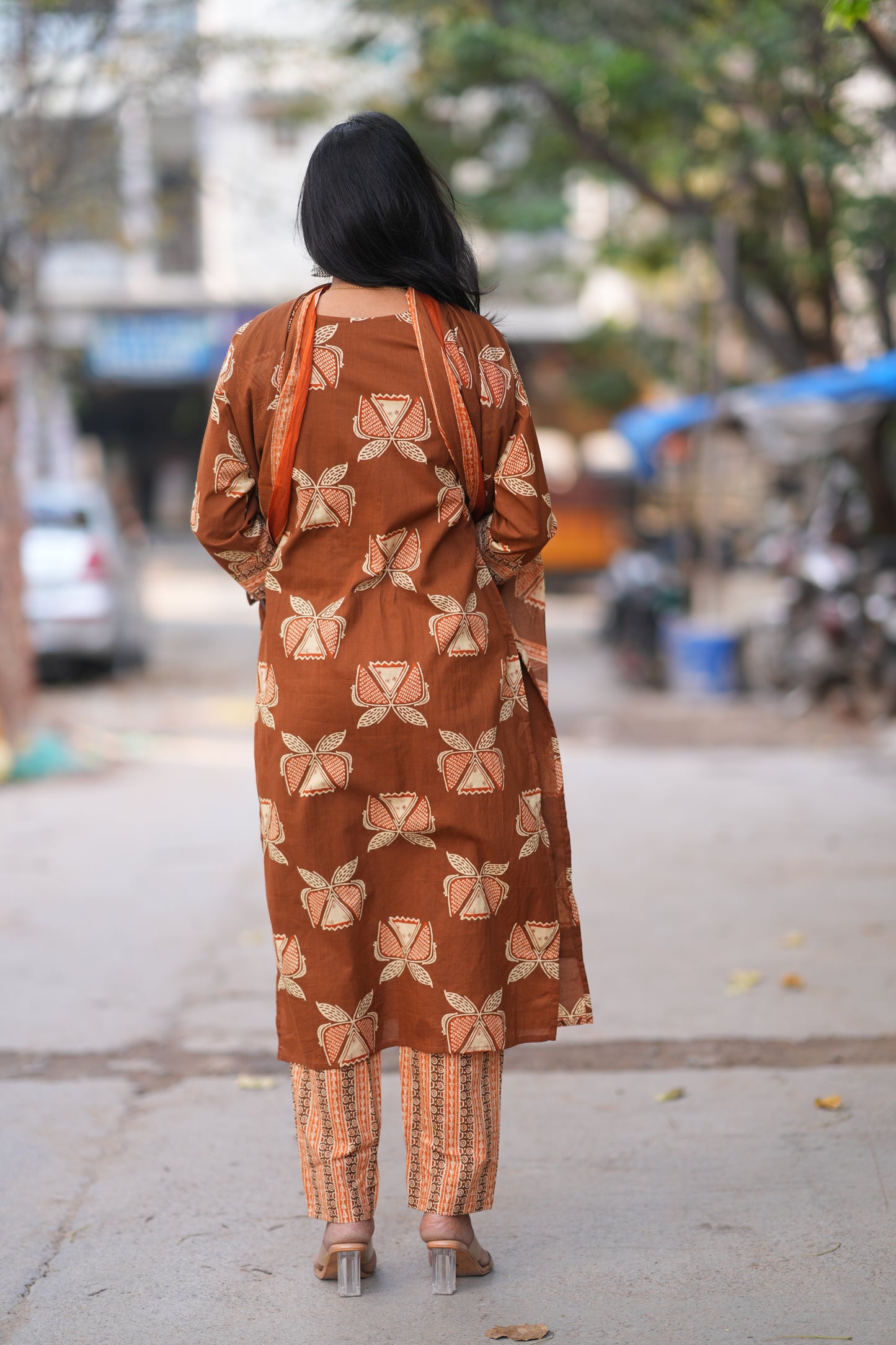Brown Color Office Wear 3 Piece Set With Complete Lining