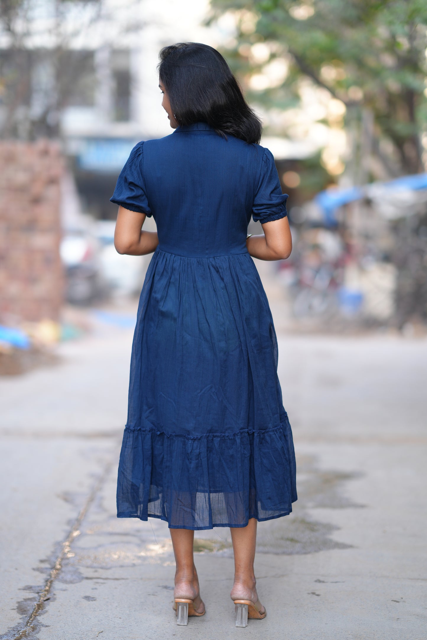 Blue Color Mul cotton Frock With Embroidery work and full lining