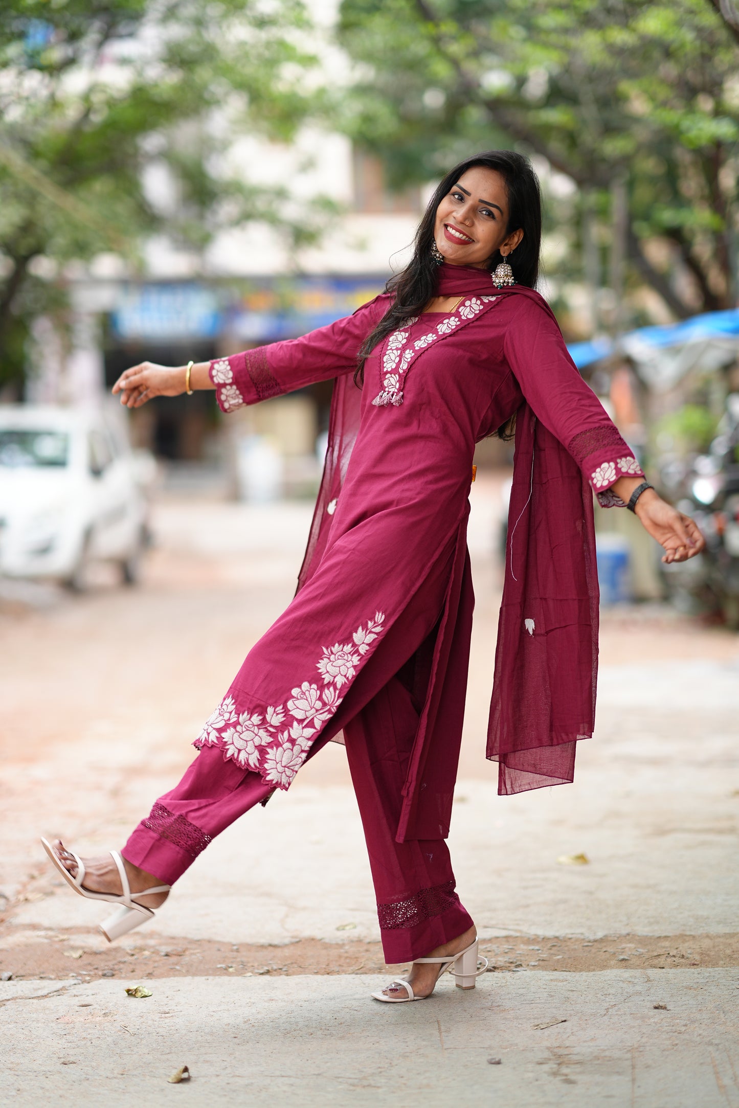 Applique Work Designer Wear 3 Piece Set in Jaipur Cotton With Complete Lining